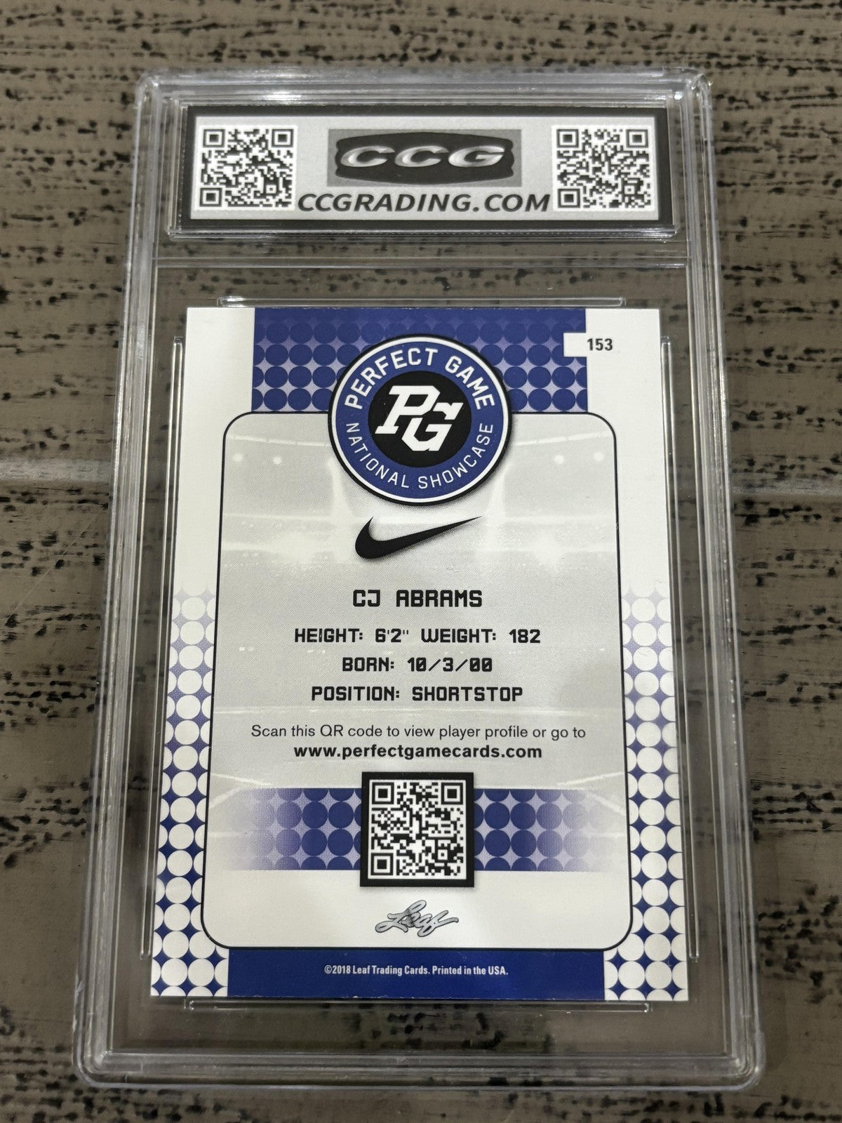 CJ Abrams 2018 Leaf Perfect Game CCG 10 RC