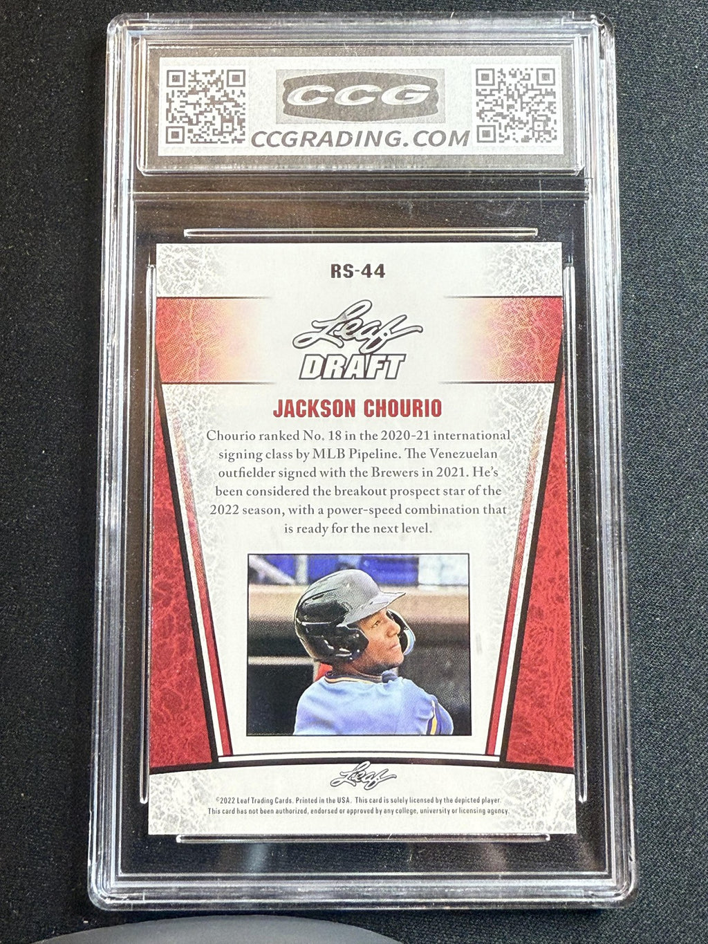 Jackson Chourio 2022 Leaf Draft Rookie CCG 10 RC