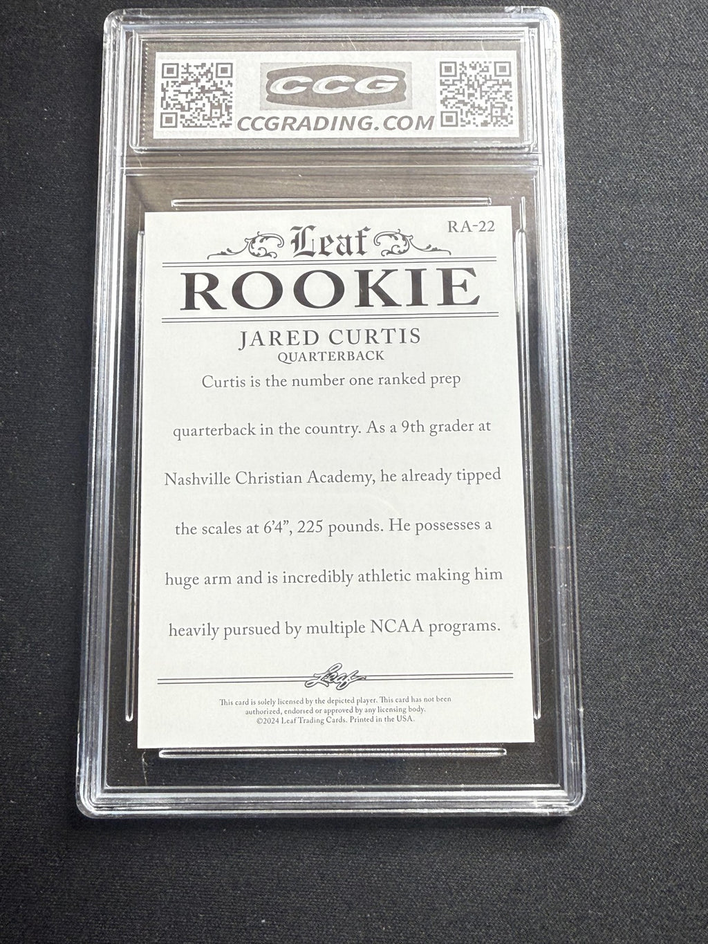 Jared Curtis 2024 Leaf Rookie Achievement CCG 10 Rookie