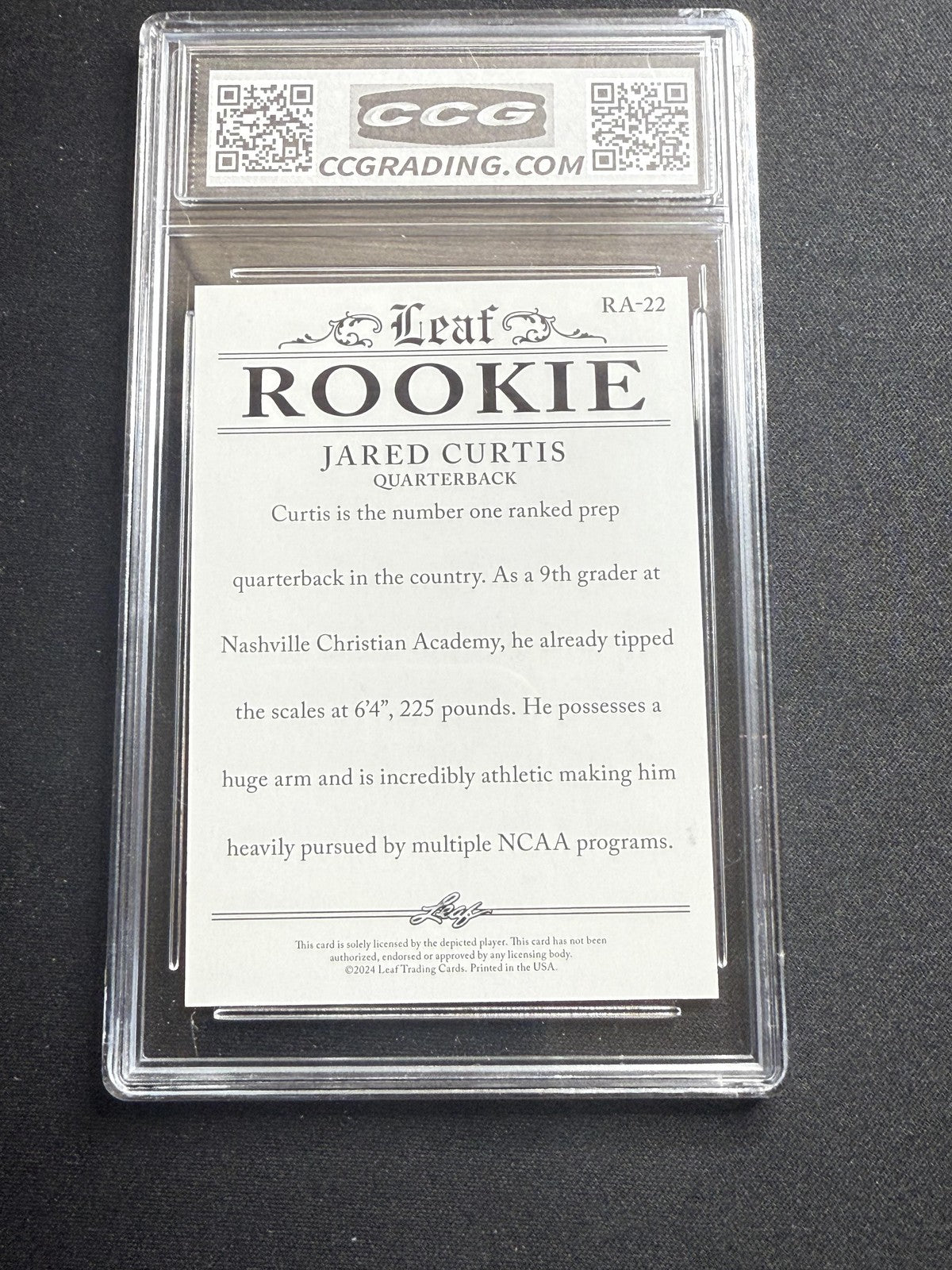 Jared Curtis 2024 Leaf Rookie Achievement CCG 10 Rookie