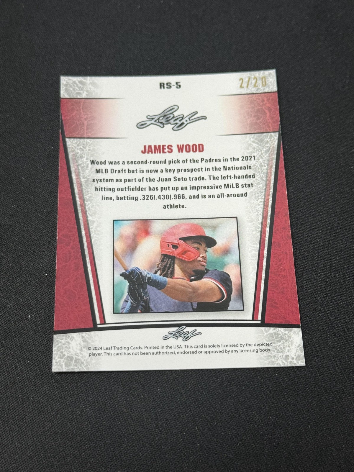 James Wood 2024 Leaf Metal Rookie Blue /20 RC Nationals