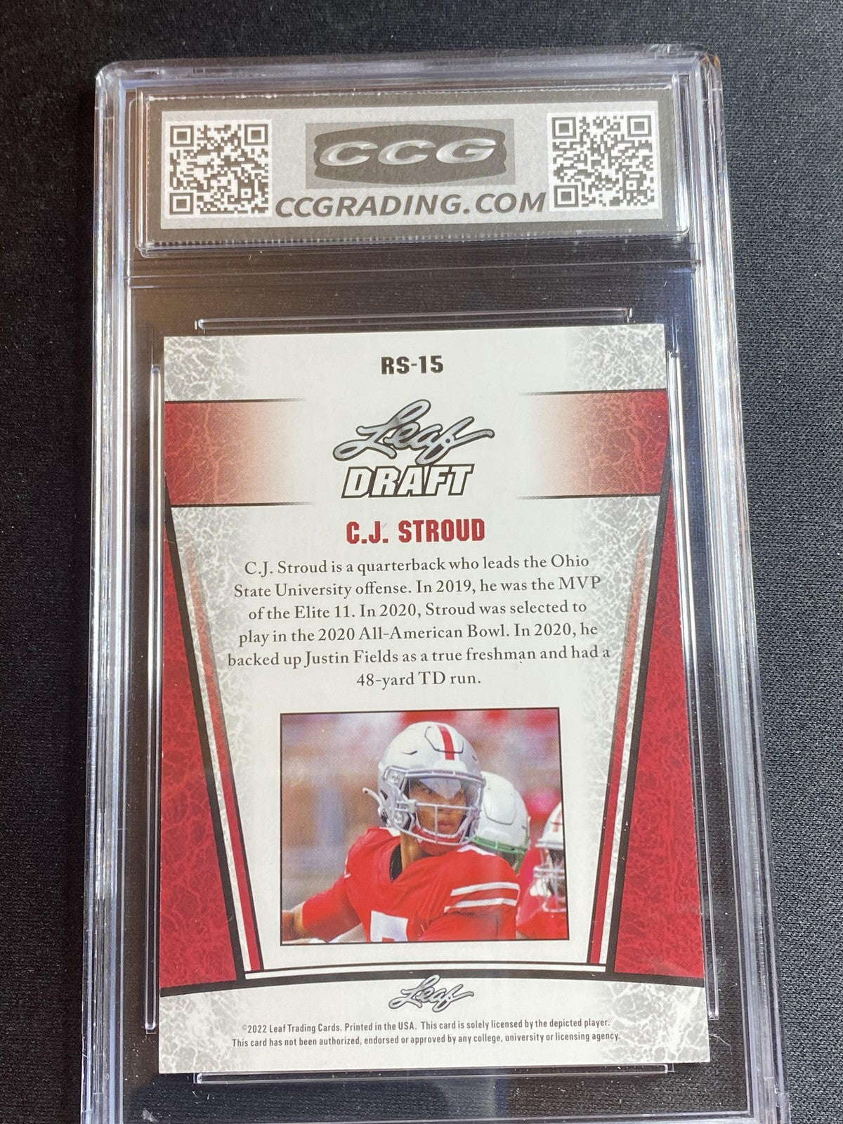 CJ Stroud 2022 Leaf Draft RS15 CCG 9.5 RC