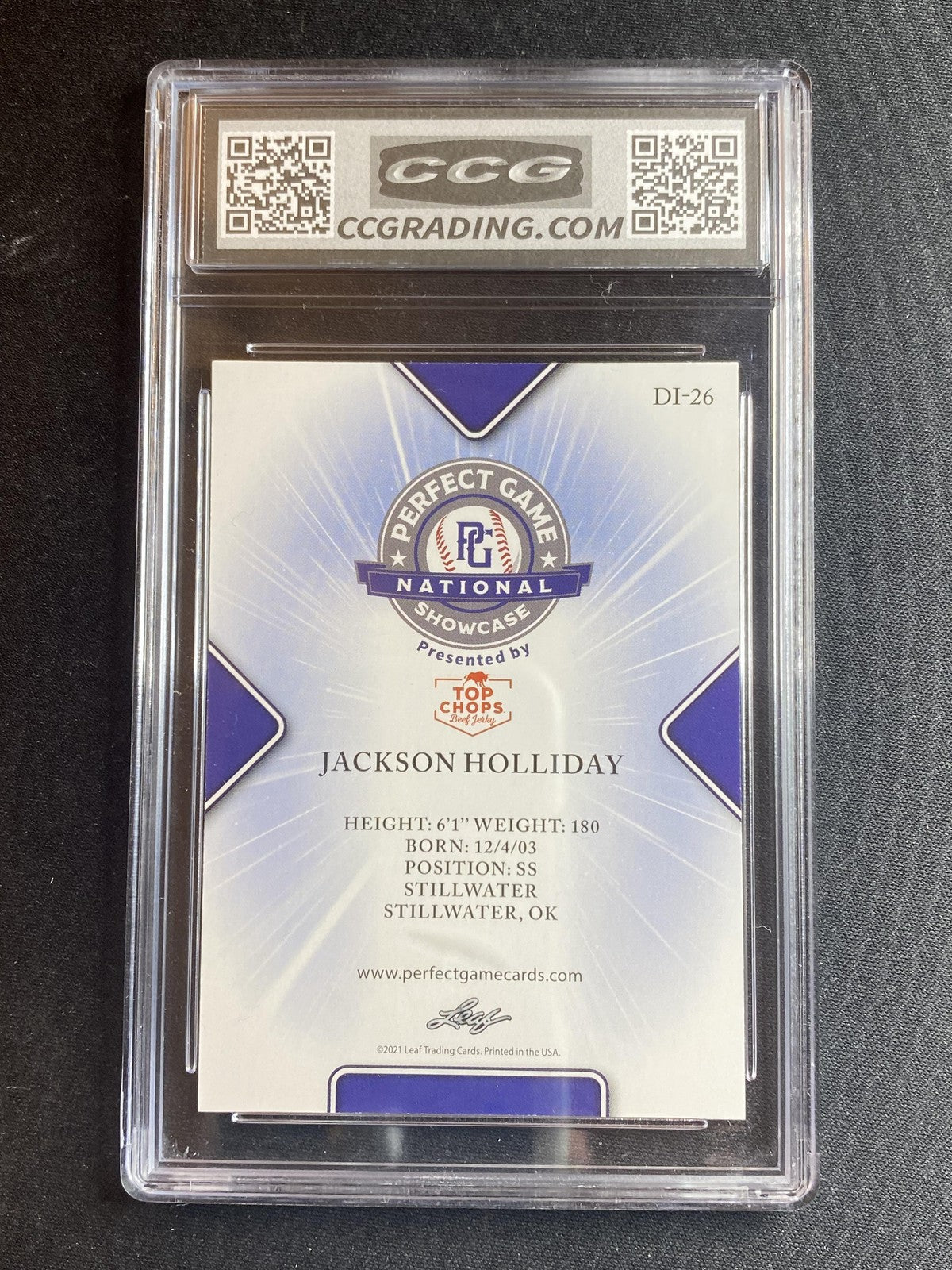 Jackson Holliday 2021 Leaf Perfect Game DI26 CCG 10 RC