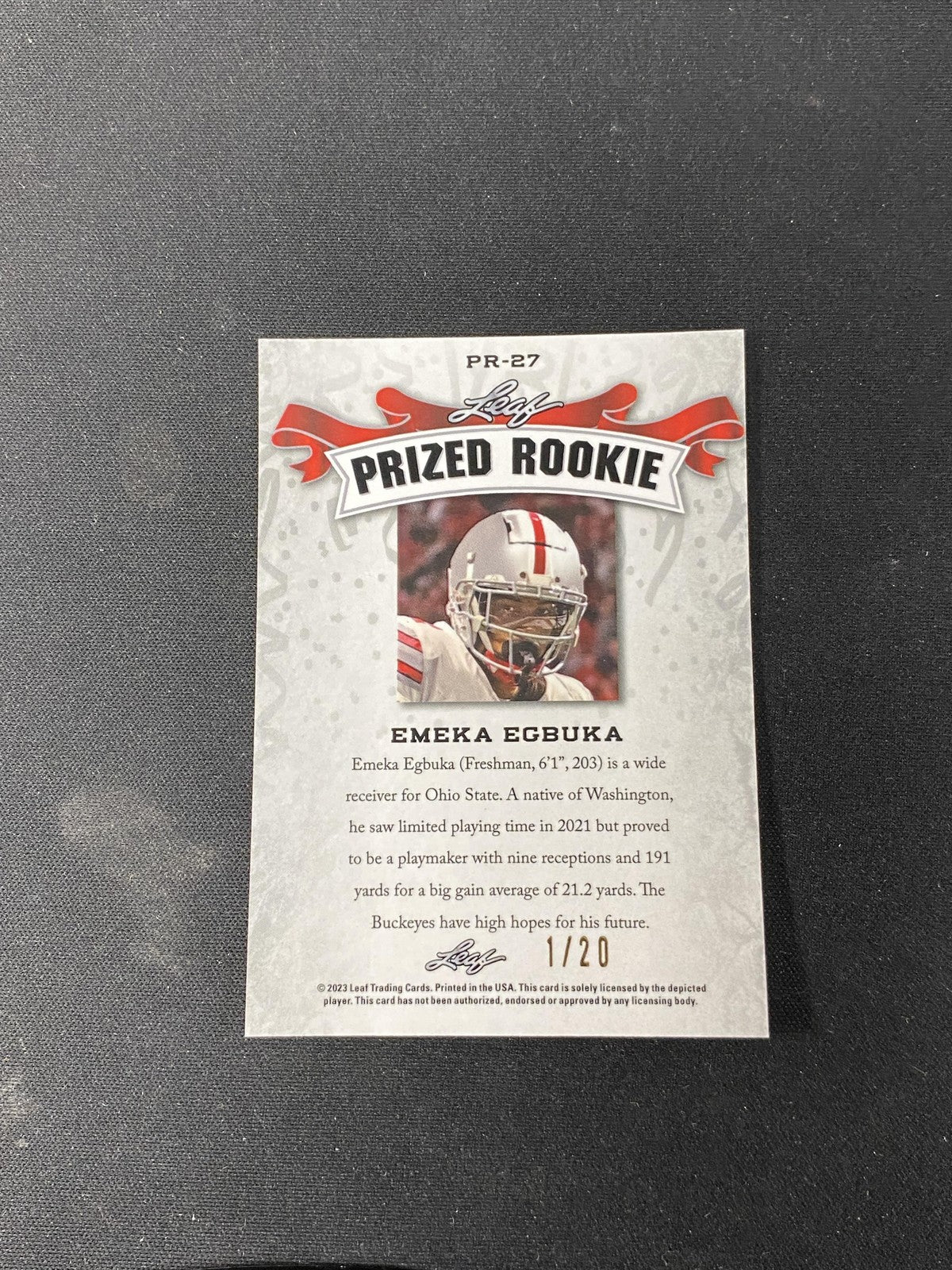 Emeka Egbuka 2023 Leaf Metal Prized Rookie Blue Wave /20 RC Buccaneers