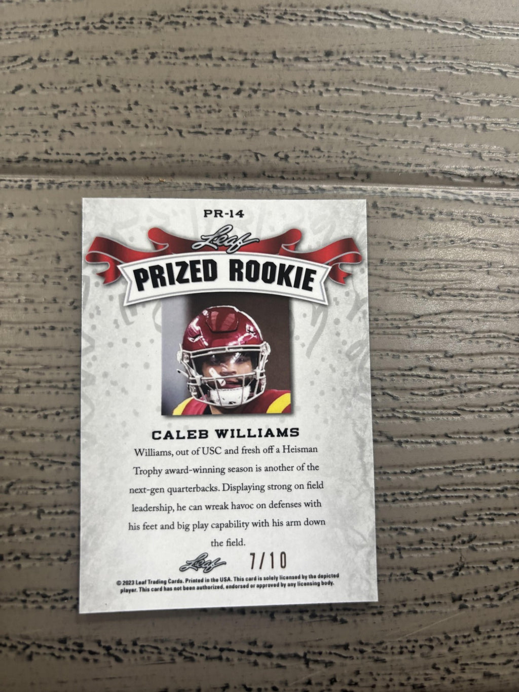 Caleb Williams 2023 Leaf Prized Metal Rookie Pink /10 RC Bears