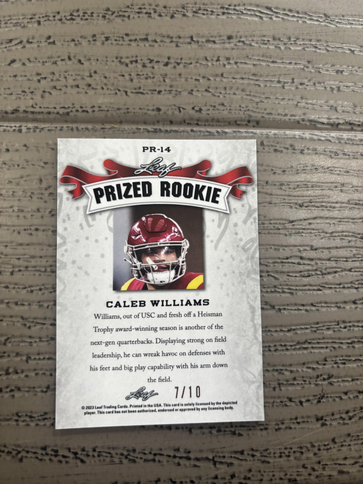Caleb Williams 2023 Leaf Prized Metal Rookie Pink /10 RC Bears