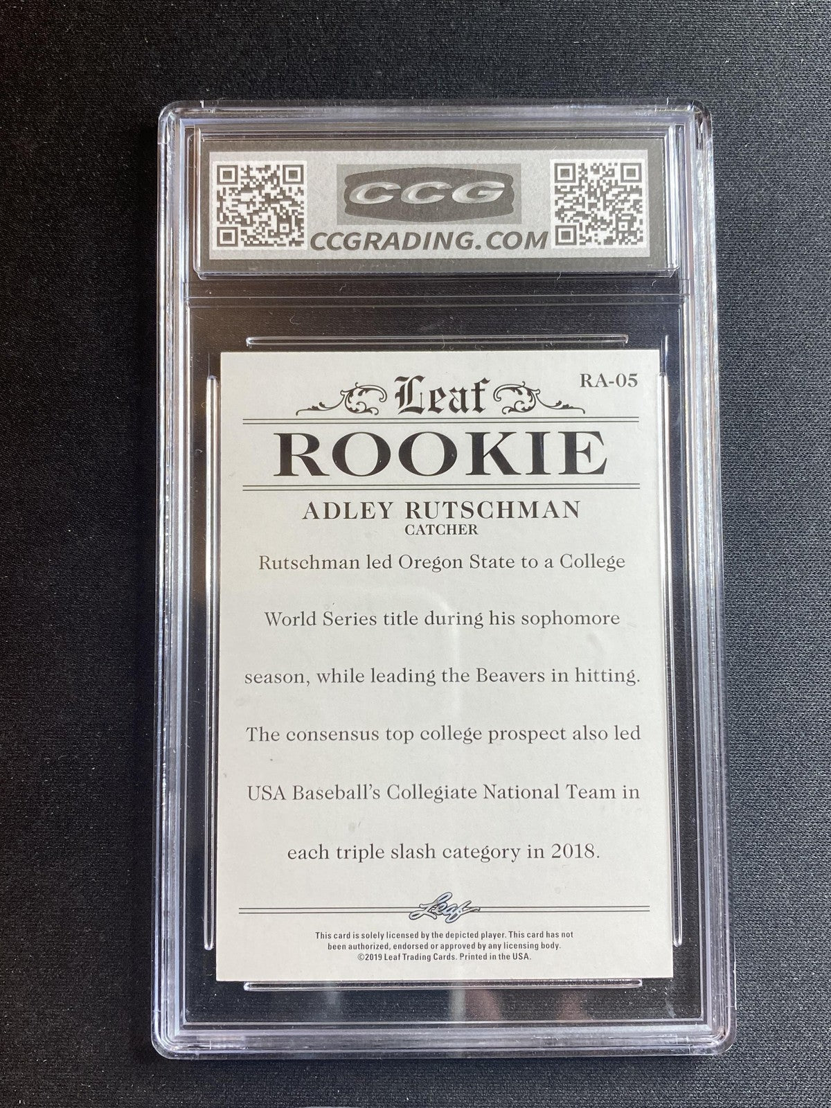 Adley Rutschman 2019 Leaf Rookie Achievement RA05 CCG 10 RC