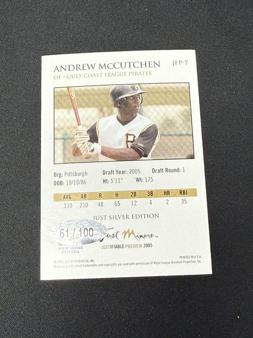 Andrew McCutchen 2005 Just Minors Autographs /100 RC Pirates