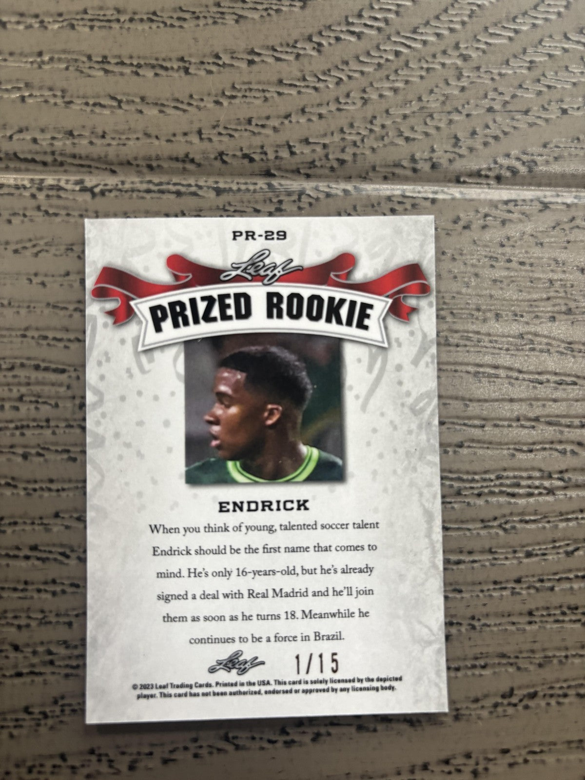 Endrick 2023 Leaf Prized Metal Rookie Purple /15 RC Real Madrid
