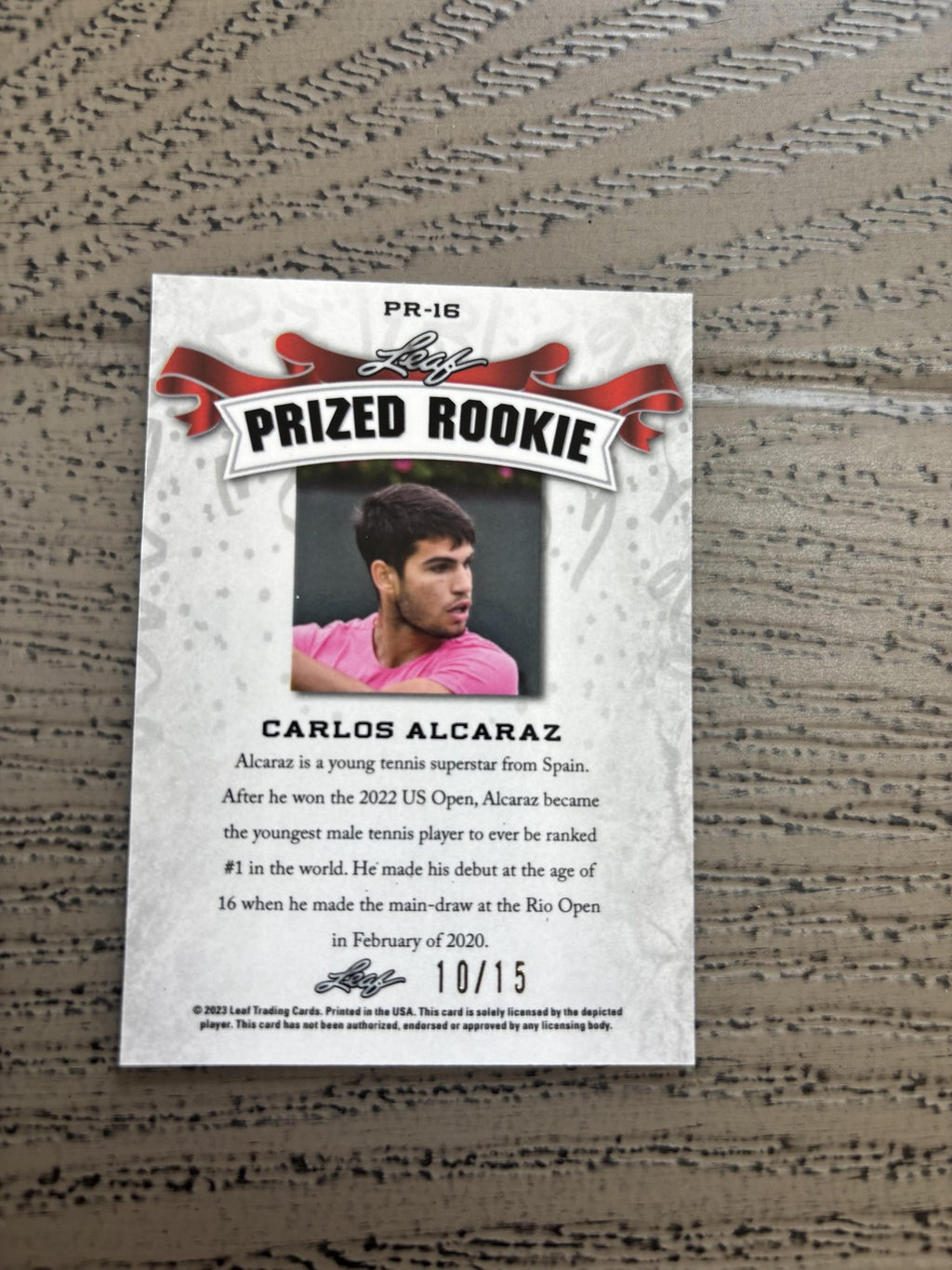 Carlos Alcaraz 2023 Leaf Prized Metal Rookie Purple /15 RC