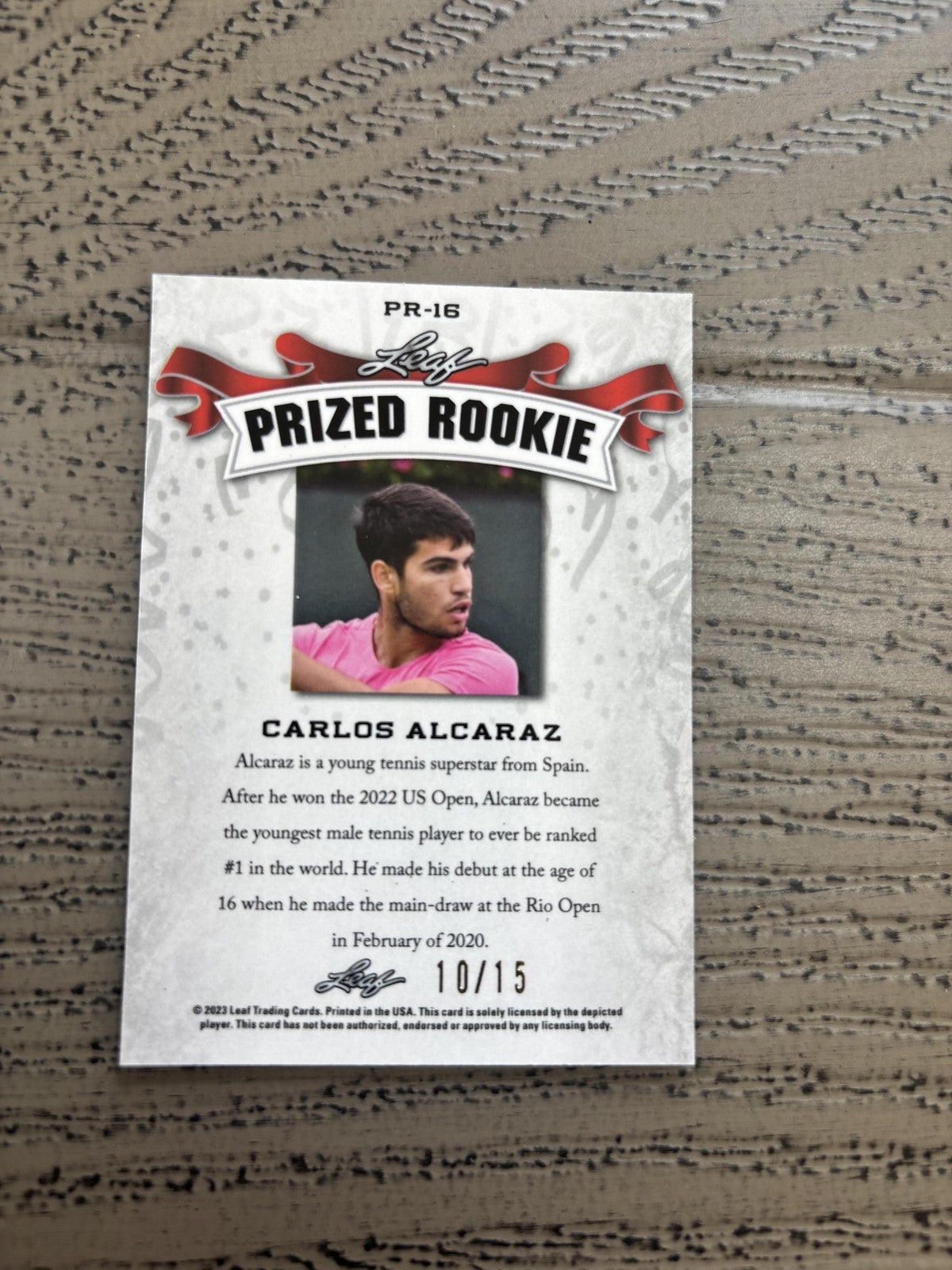 Carlos Alcaraz 2023 Leaf Prized Metal Rookie Purple /15 RC