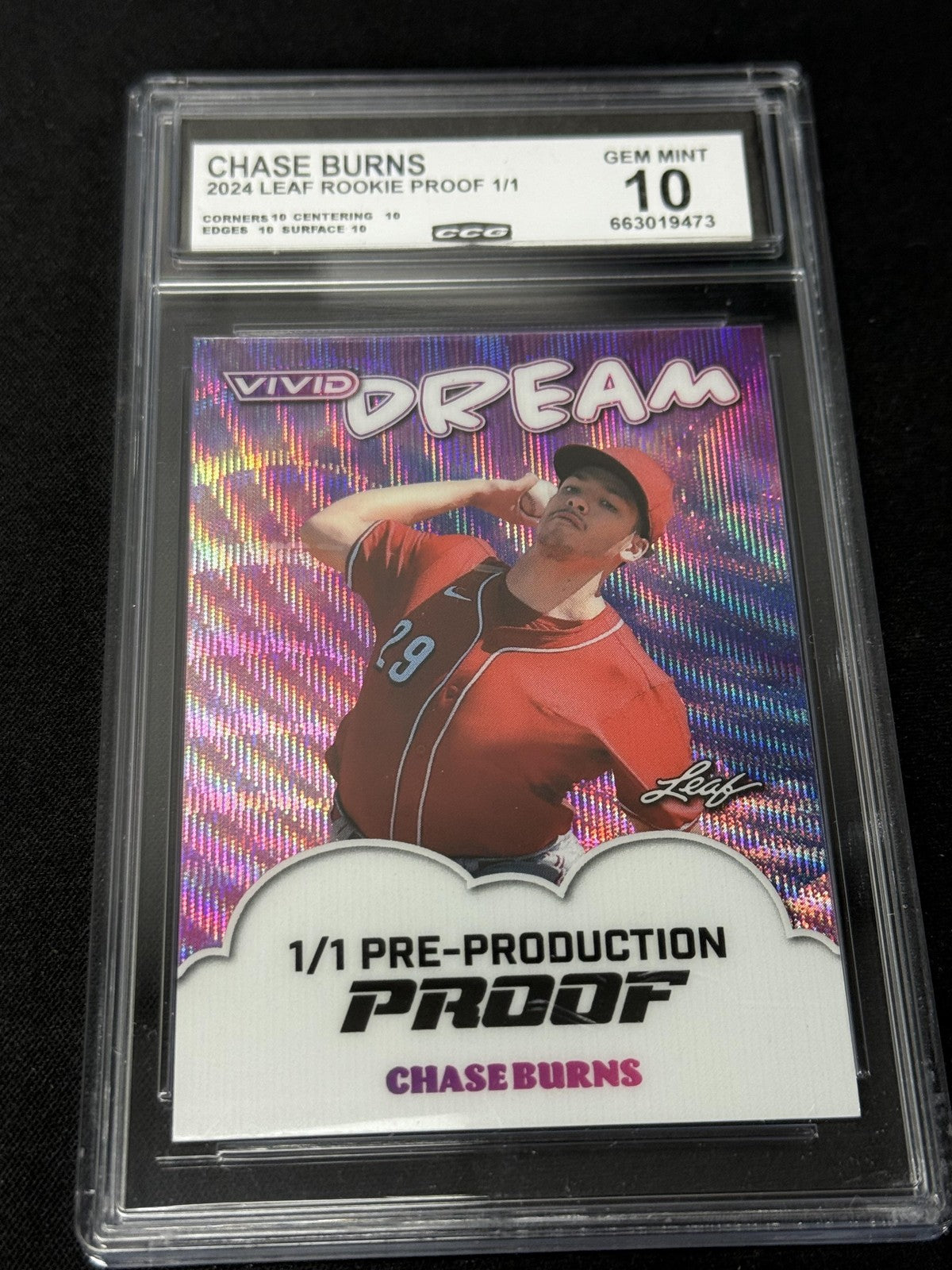 Chase Burns 2024 LEAF ROOKIE PROOFS 1/1 CCG 10 Rookie