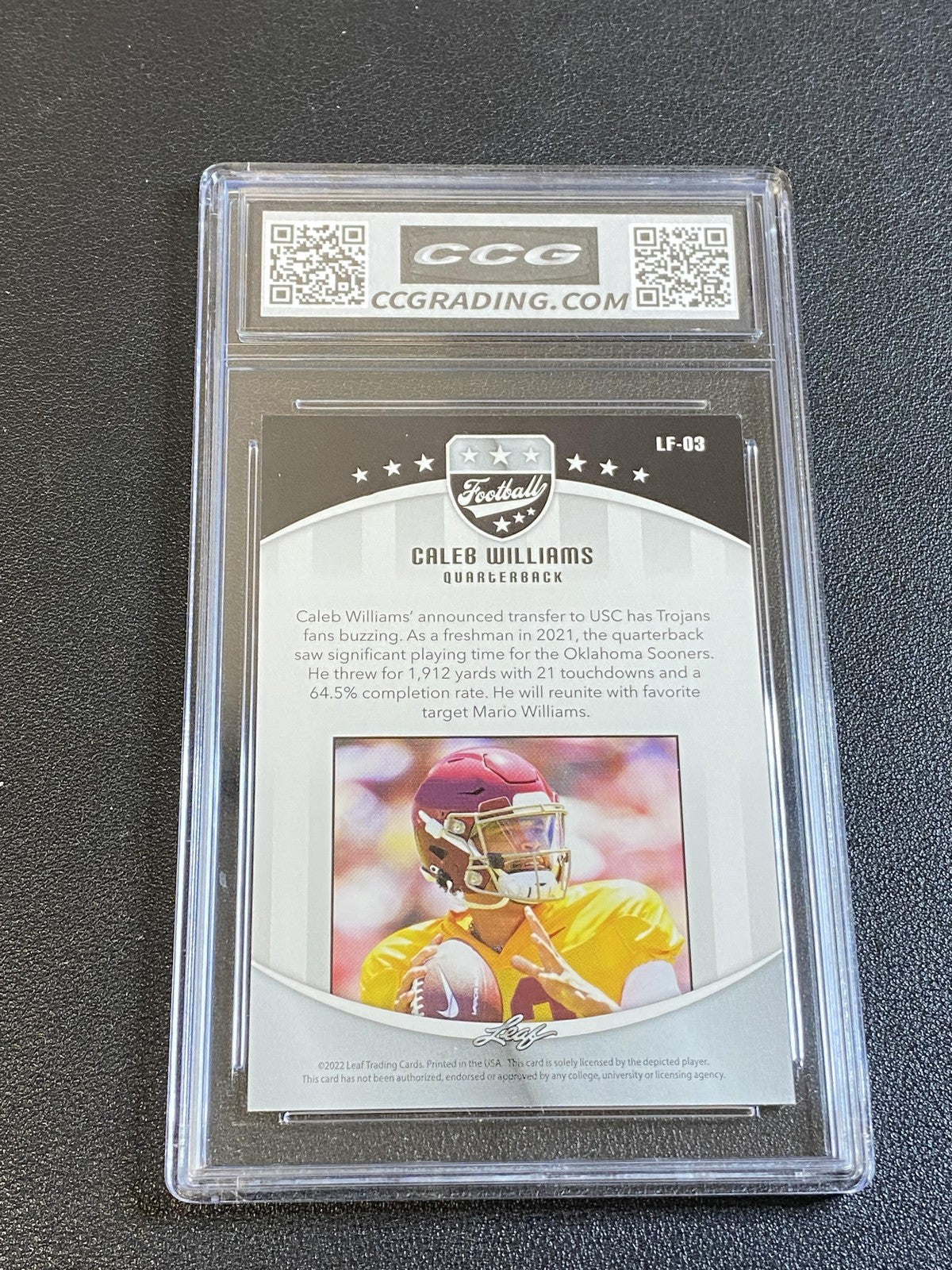 Caleb Williams 2022 Leaf Football Rookies CCG 10 Bears