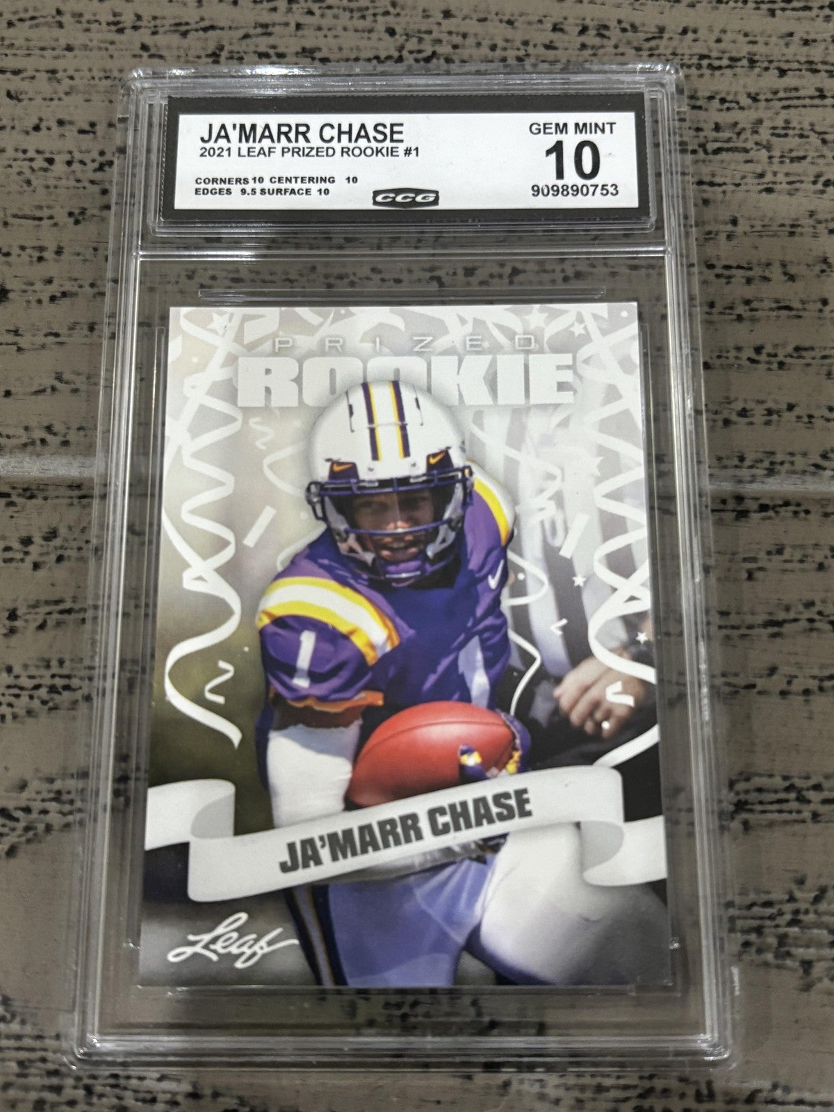 Ja'Marr Chase 2021 Leaf Prized Rookie CCG 10 RC