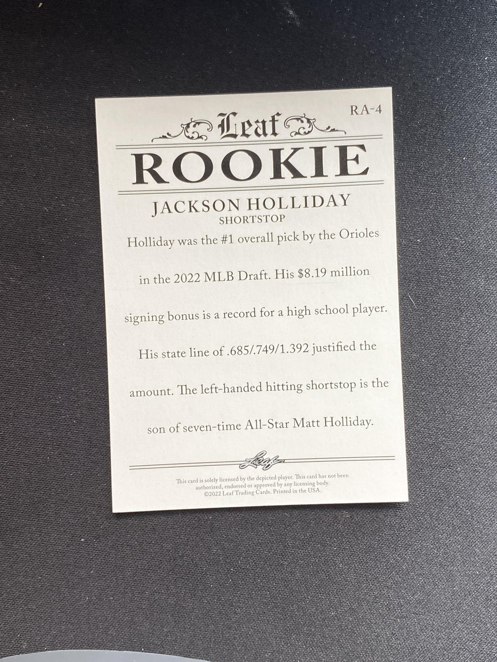 Jackson Holliday 2022 Leaf Rookie RA4 RC 10 Count Lot
