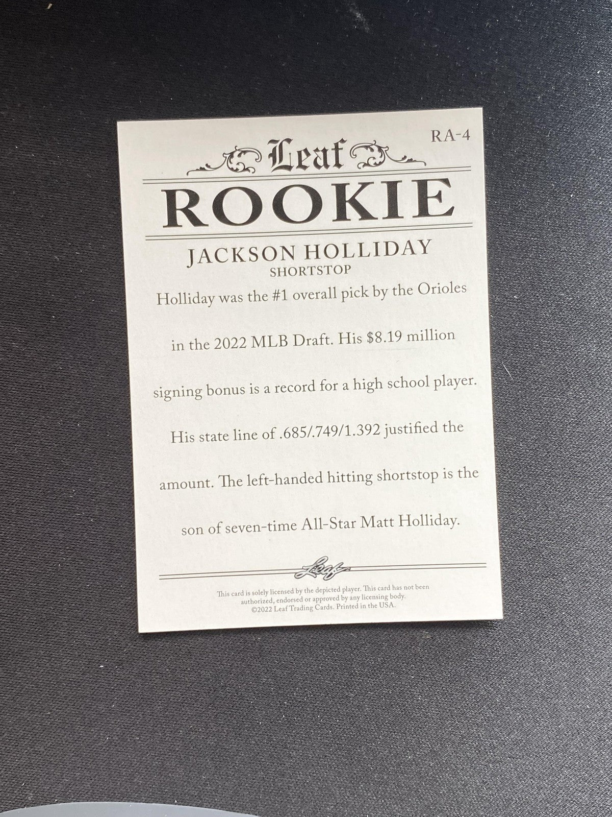 Jackson Holliday 2022 Leaf Rookie RA4 RC 10 Count Lot