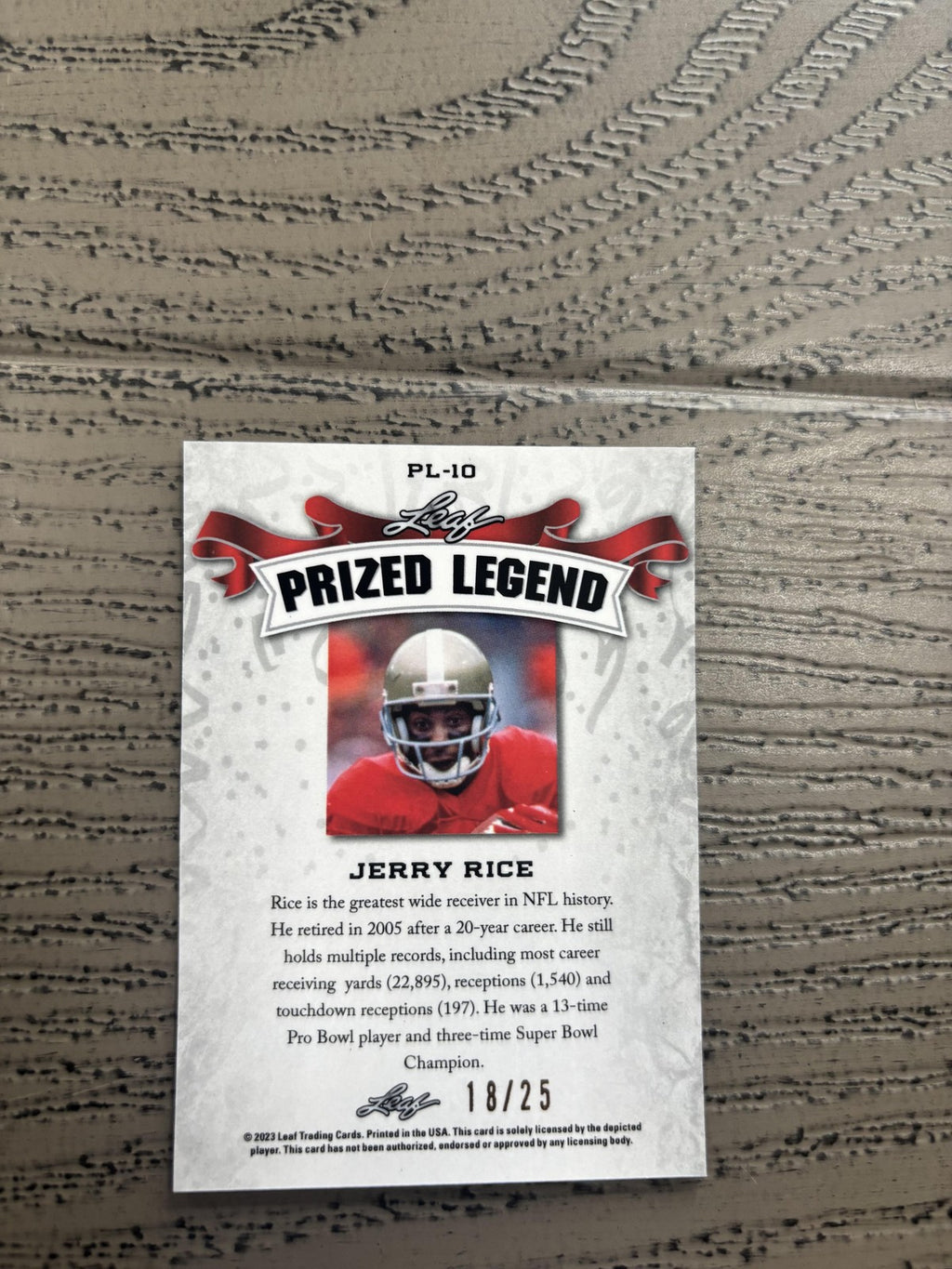 Jerry Rice 2023 Leaf Prized Legend Metal /25 RC 49ers