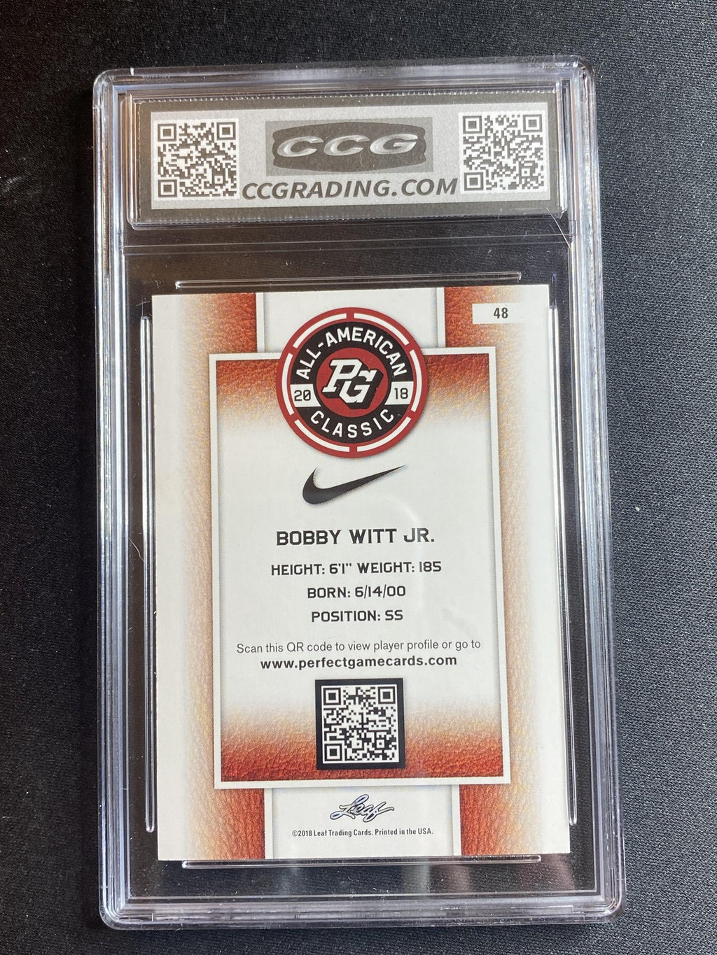 Bobby Witt Jr. 2018 Leaf Perfect Game 48 CCG 10 RC