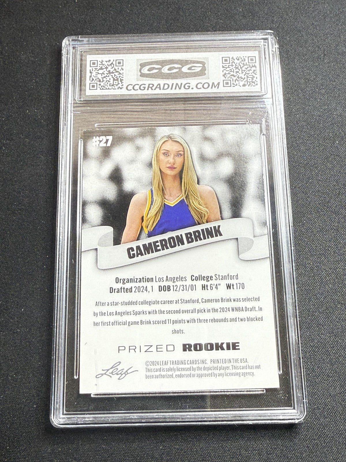 Cameron Brink 2024 Leaf Prized Rookie CCG 10 Sparks Rookie