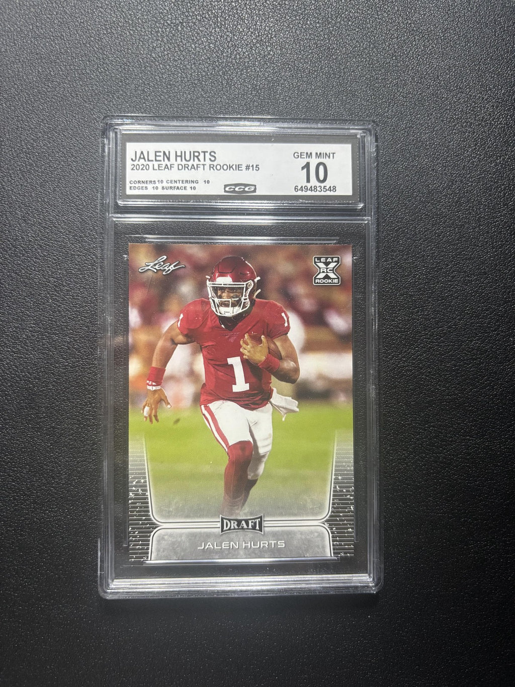 Jalen Hurts 2020 Leaf Draft CCG 10 RC