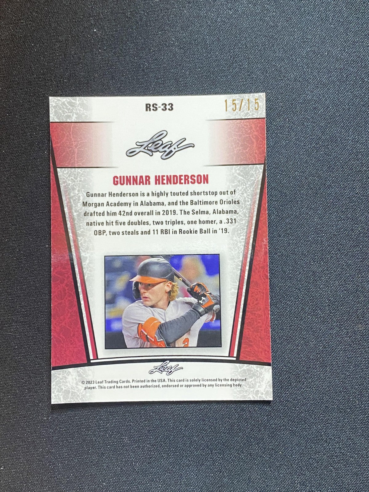 Gunnar Henderson 2023 Leaf Metal Rookie RS33 Purple /15 RC