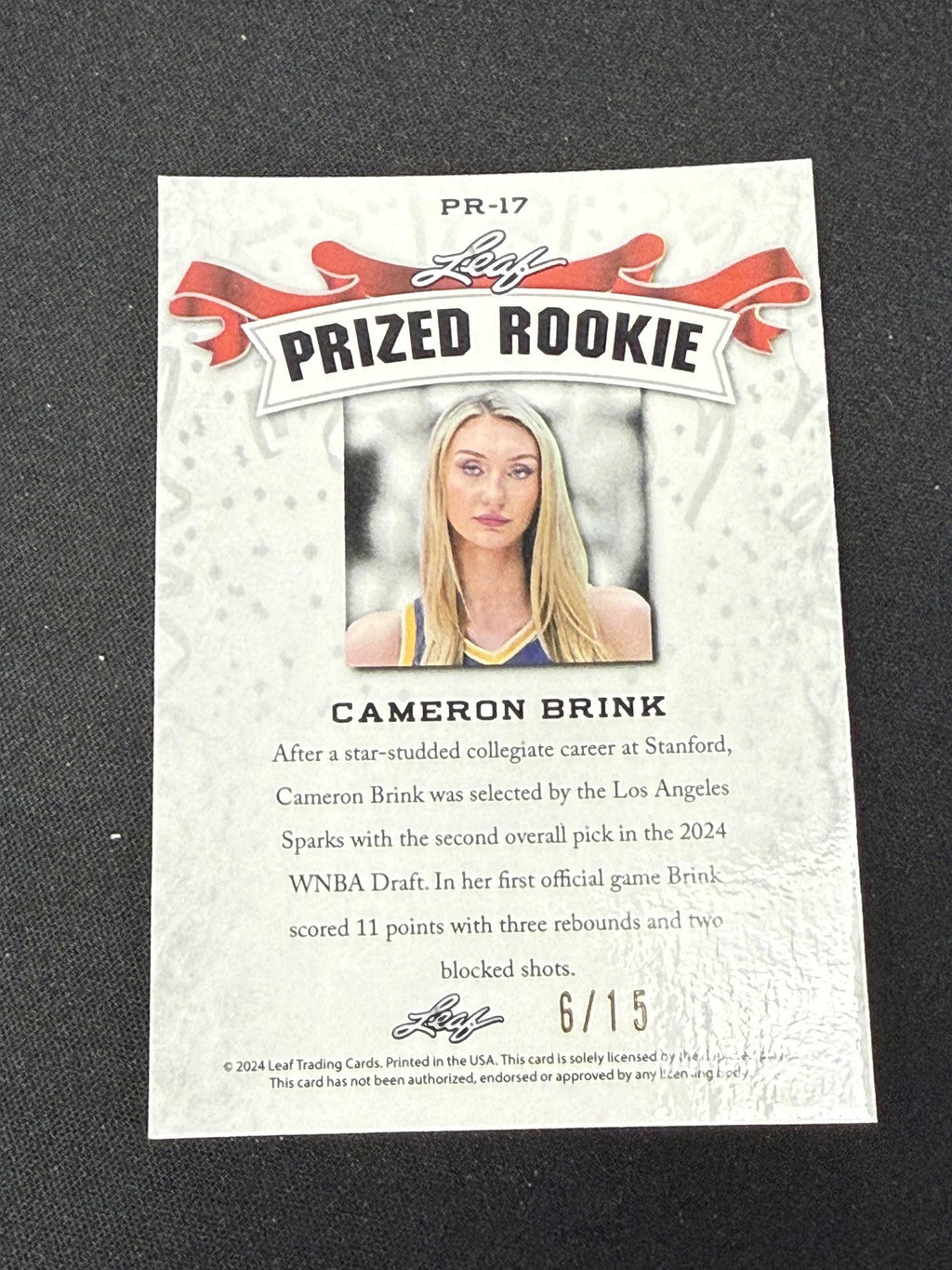 Cameron Brink 2024 Leaf Prized Metal Rookie Purple /15 RC Sparks