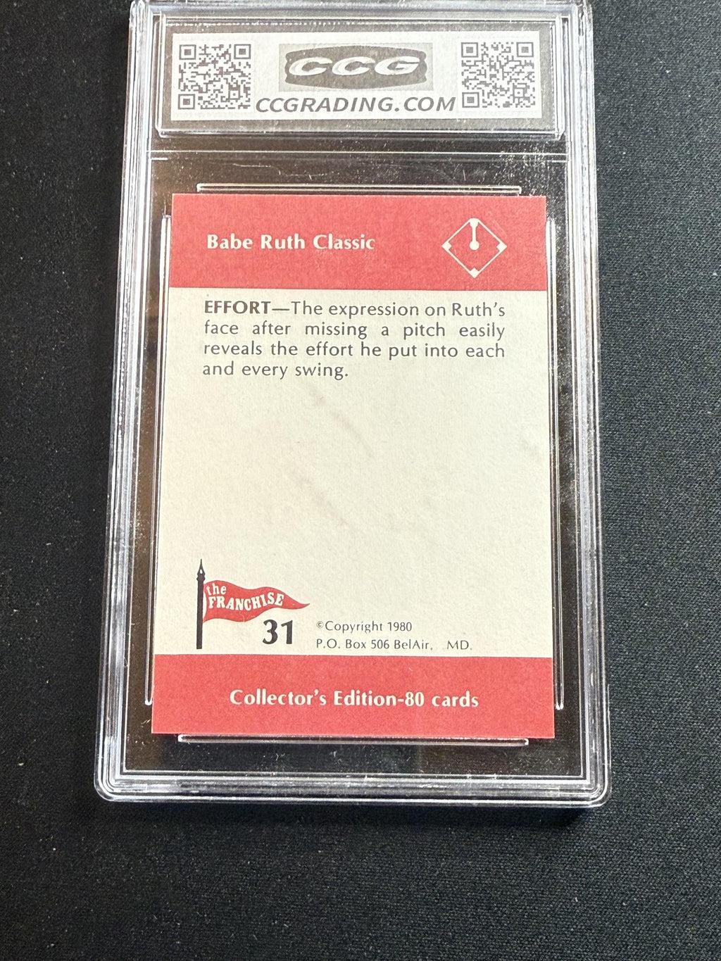 Babe Ruth 1980 Franchise Effort CCG 10 RC