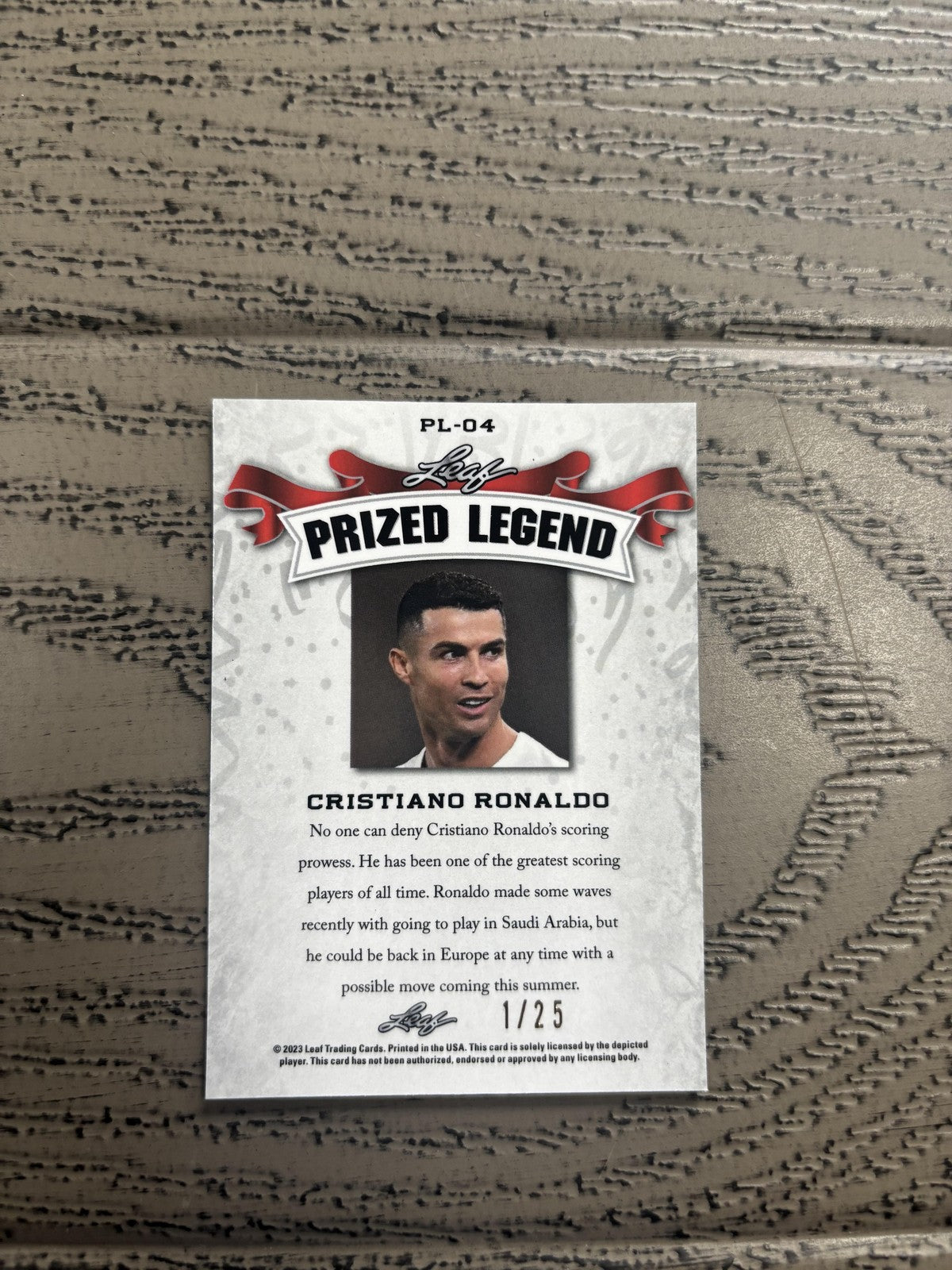 Cristiano Ronaldo 2023 Leaf Prized Legend Metal /25 RC Portugal
