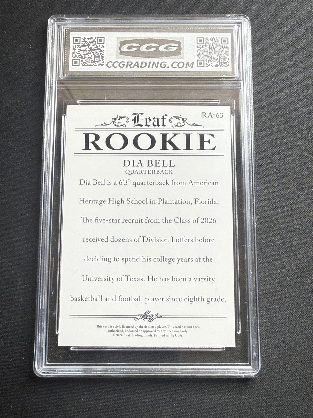 Dia Bell 2024 Leaf Rookie Achievement CCG 10 Rookie
