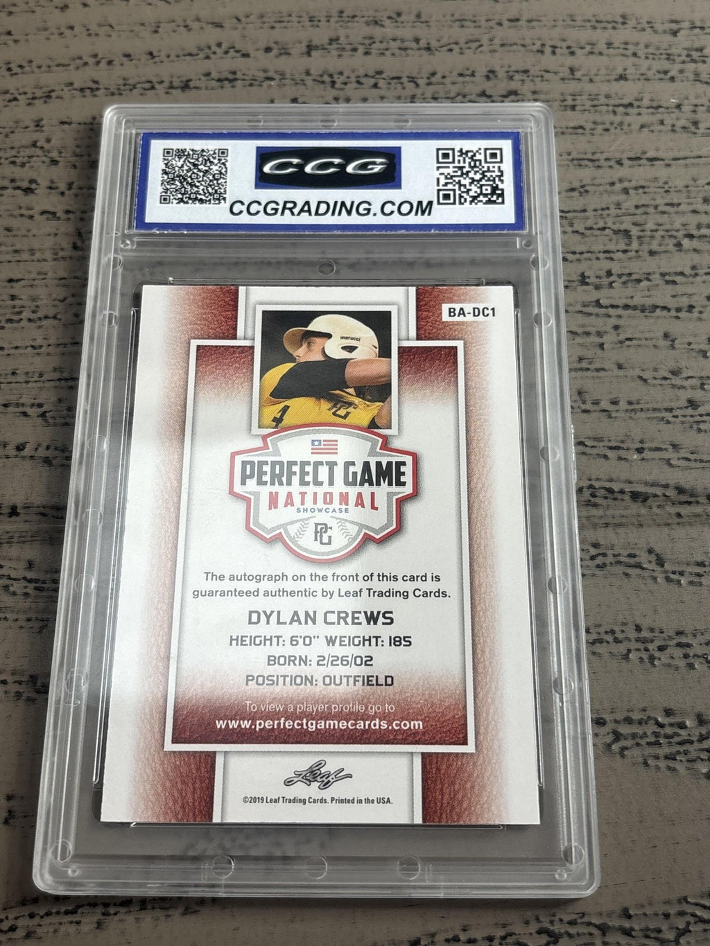Dylan Crews 2019 Leaf Perfect Game SP Autograph CCG 10 RC