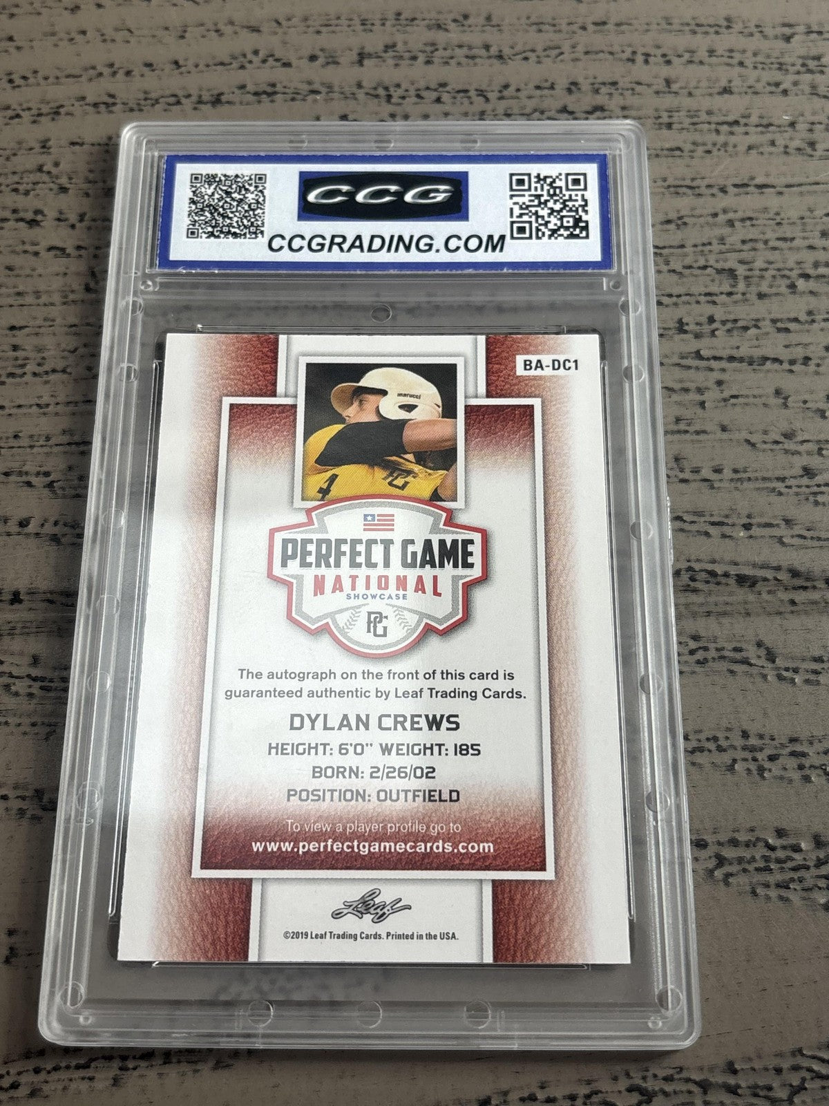 Dylan Crews 2019 Leaf Perfect Game SP Autograph CCG 10 RC