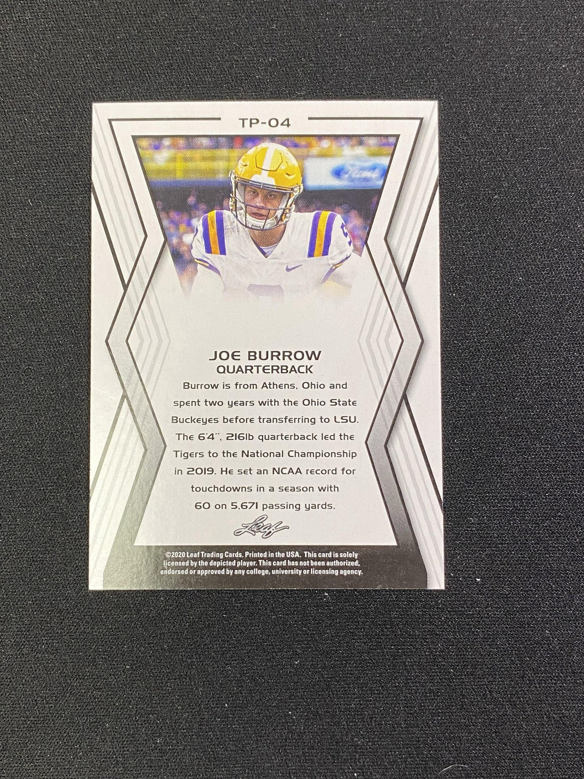 Joe Burrow 2020 Leaf Rookie Purple /10 CCG Bengals Rookie