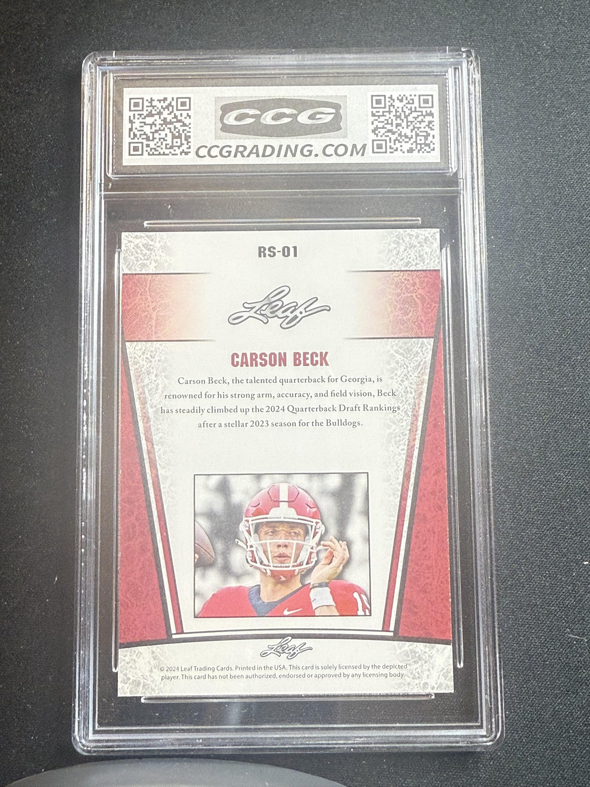 Carson Beck 2024 Leaf Silver Rookie CCG 10 Miami Rookie