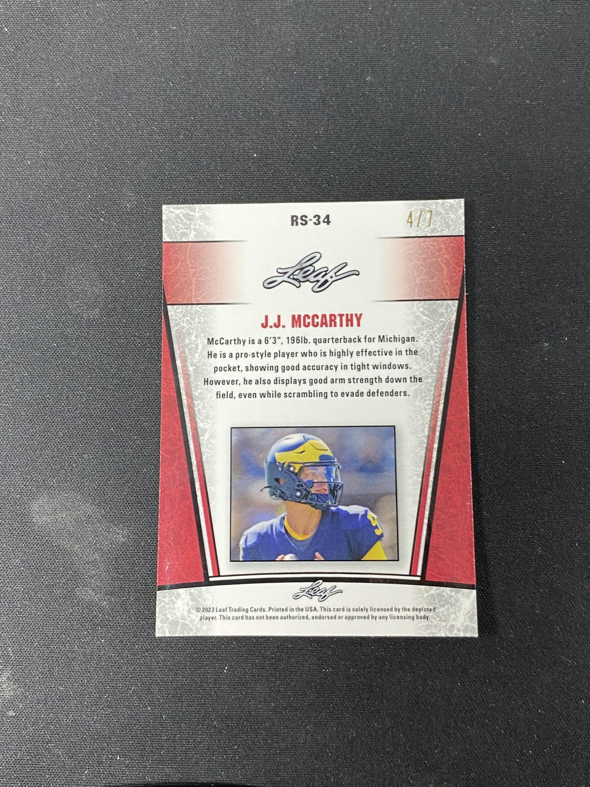 JJ McCarthy 2023 Leaf Metal Rookie Black /7 RC