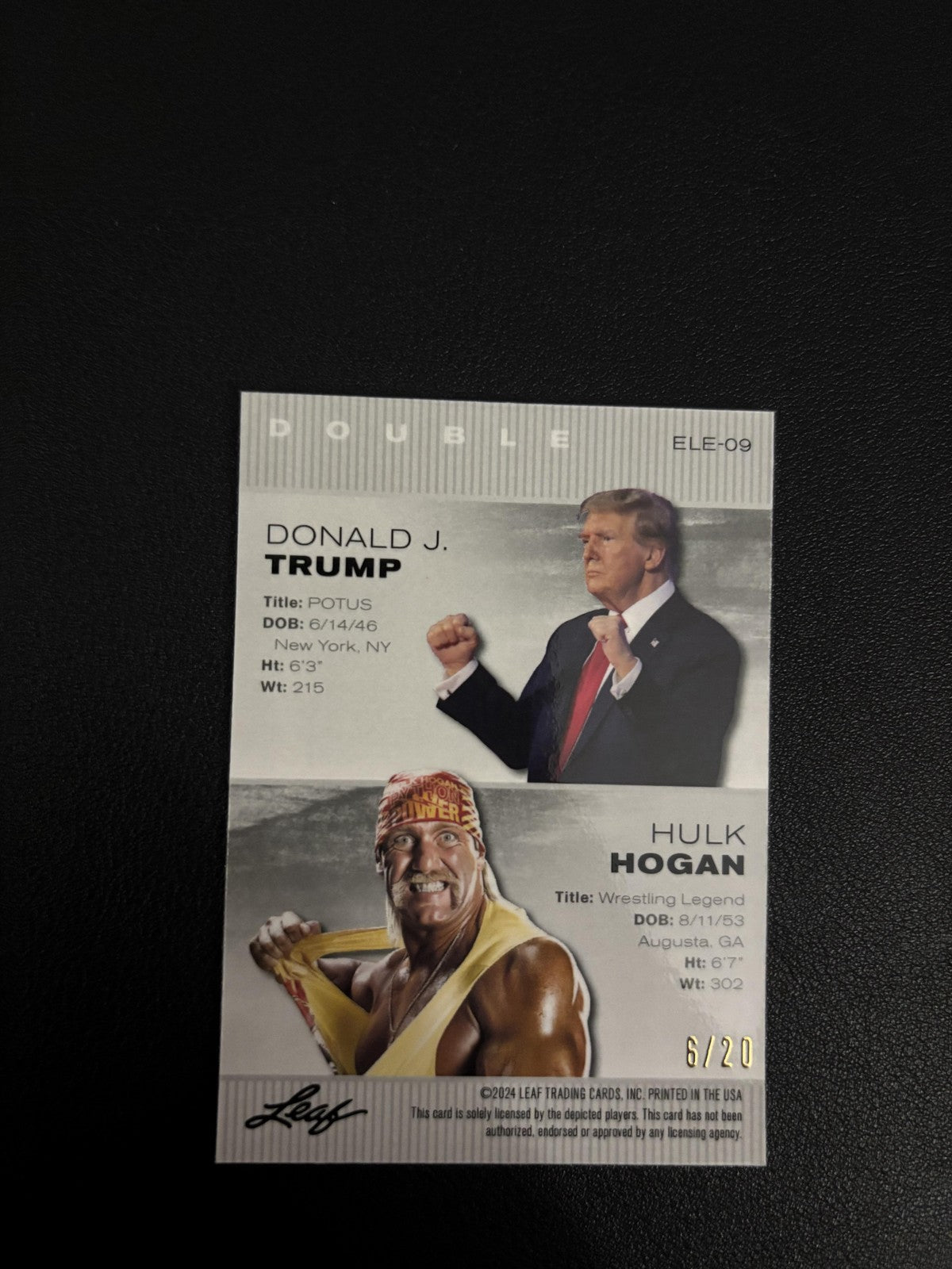 Donald J. Trump/Hulk Hogan 2024 Leaf Exclusive Legends Duo ELE09 Blue /20 RC