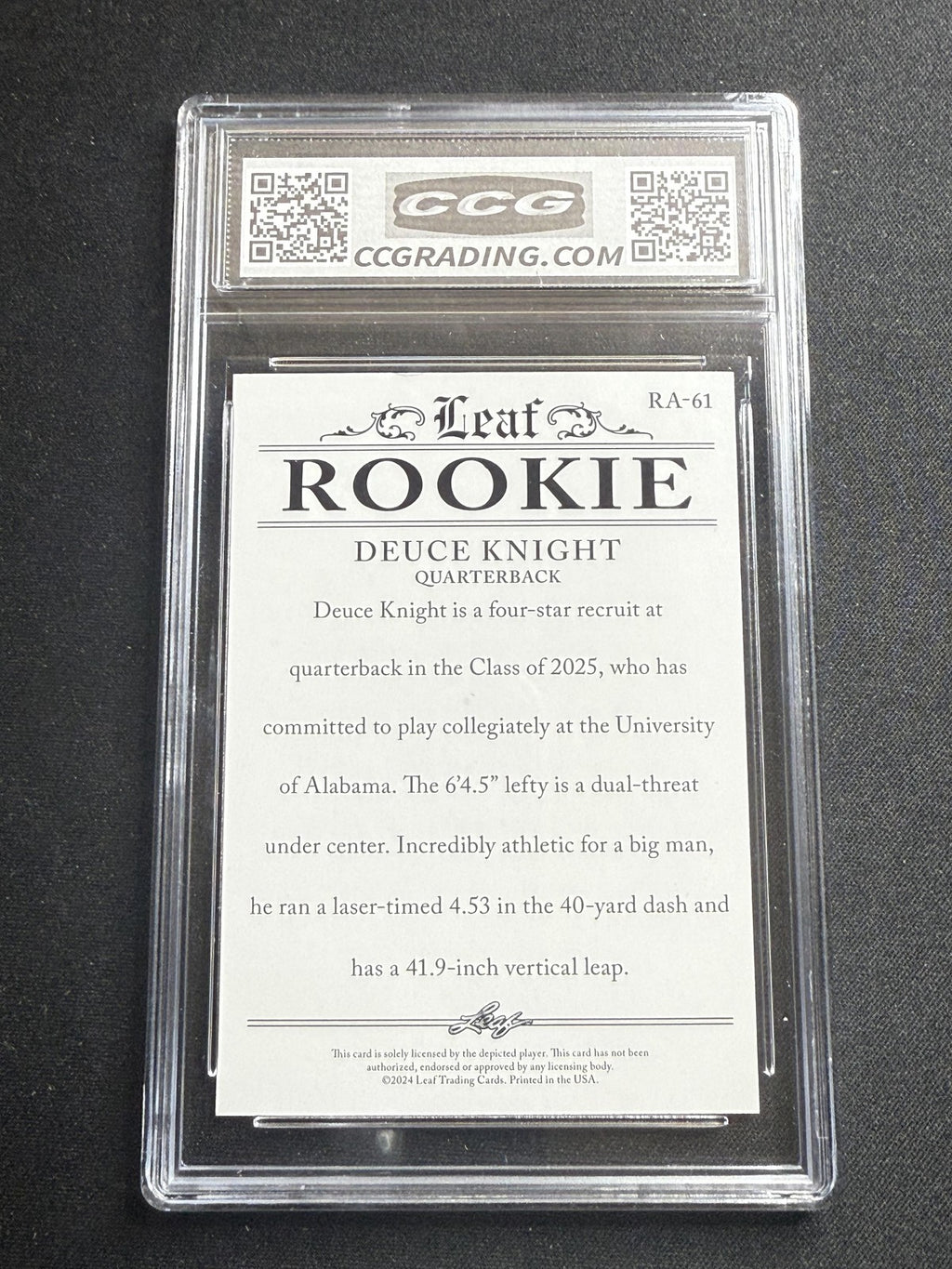 Deuce Knight 2024 Leaf Rookie Achievement CCG 10 Rookie