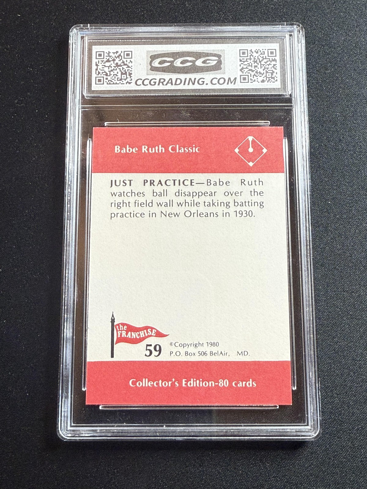 Babe Ruth 1980 Franchise Just Practice CCG 10 RC