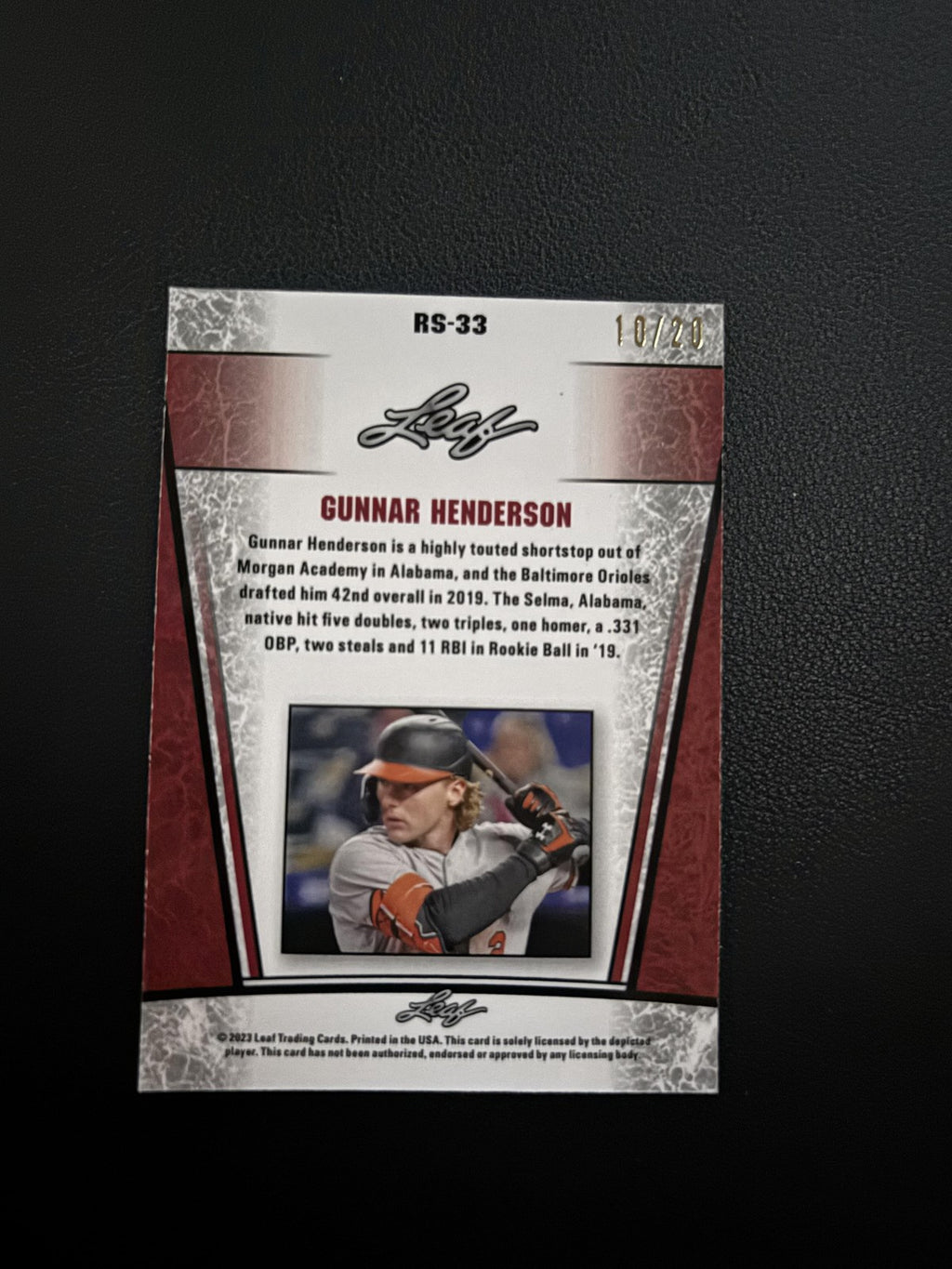 Gunnar Henderson 2023 Leaf Metal Rookie RS33 Blue /20 RC