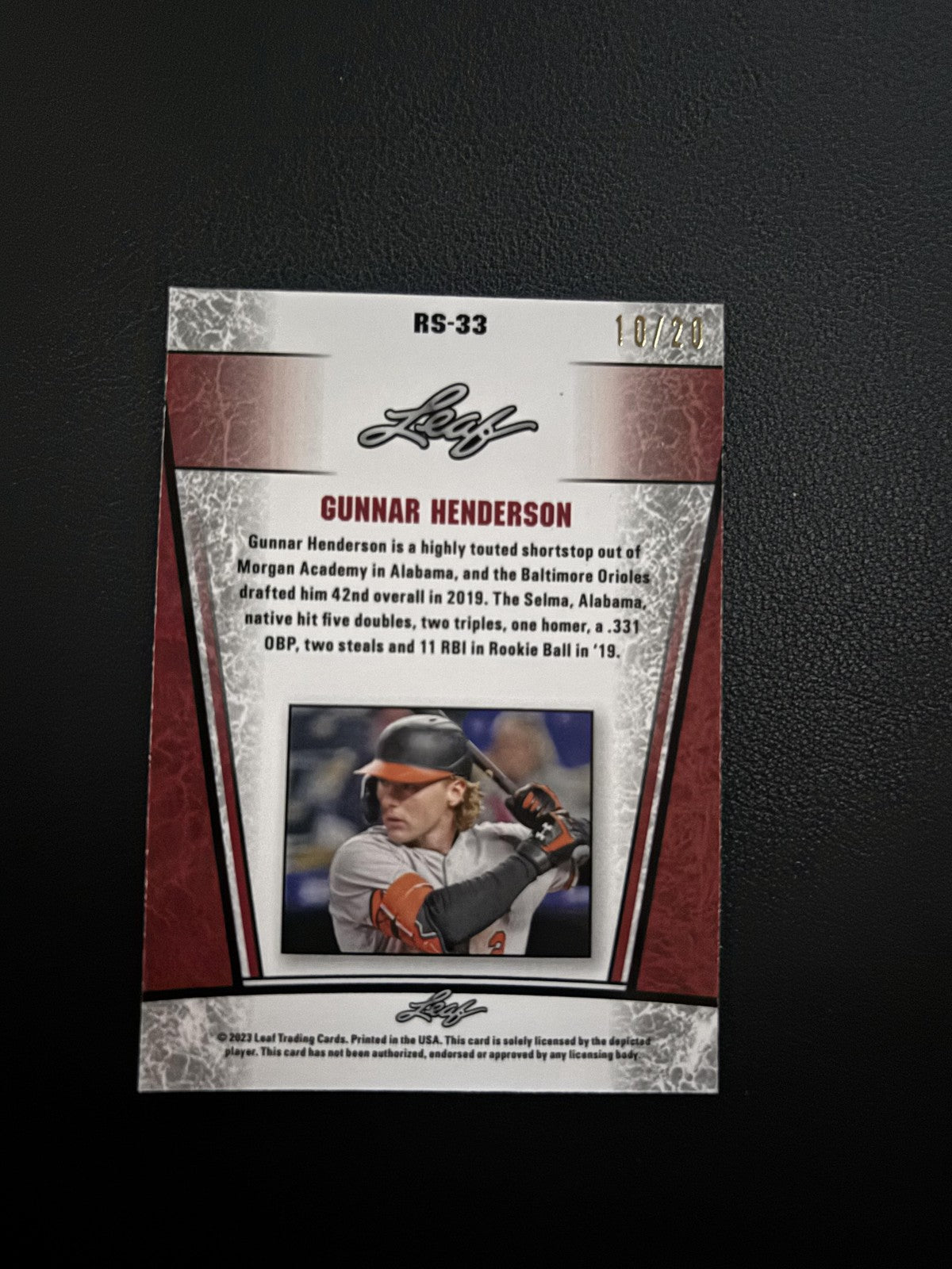 Gunnar Henderson 2023 Leaf Metal Rookie RS33 Blue /20 RC