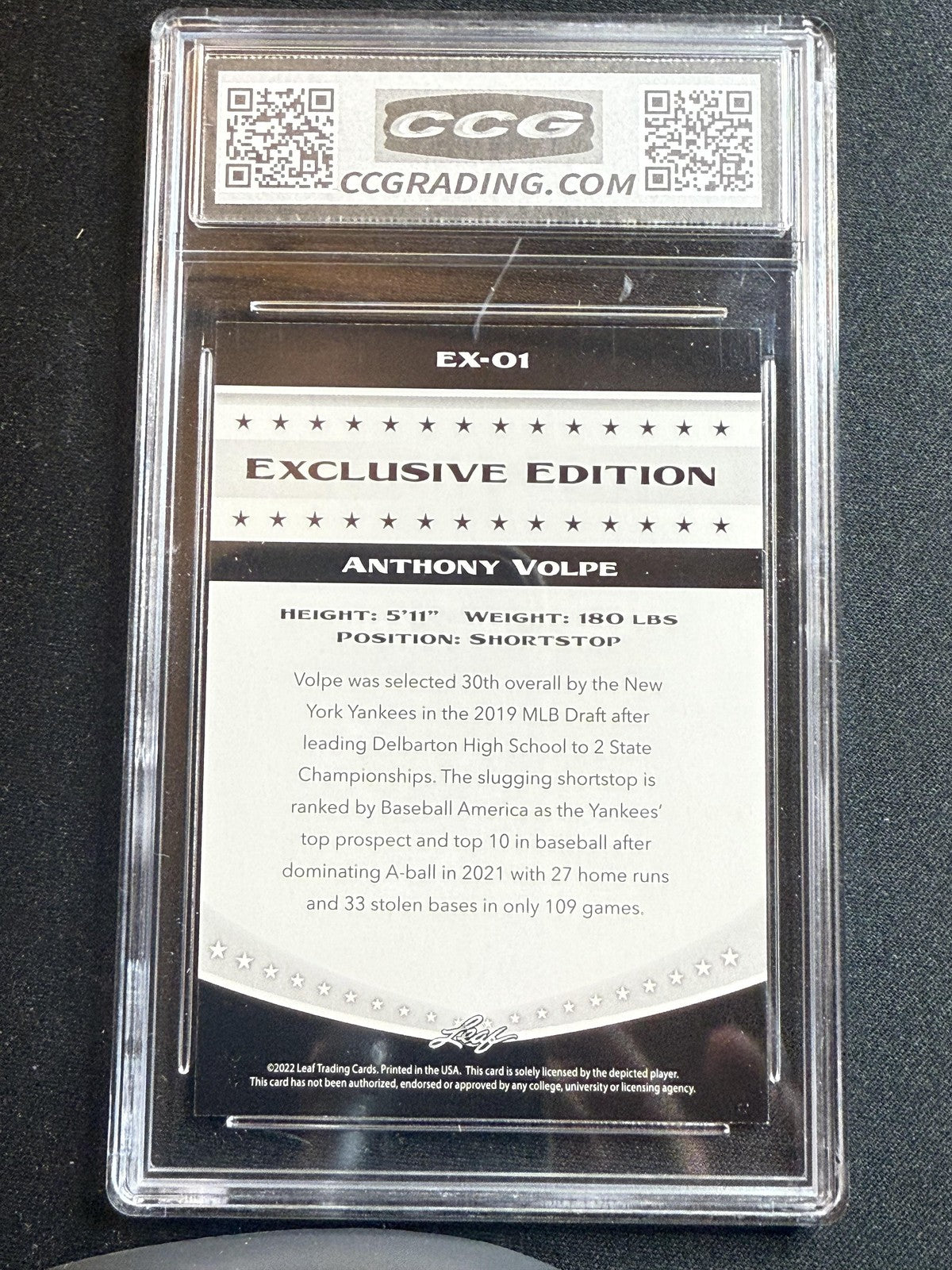 Anthony Volpe 2022 Leaf Exclusive Edition CCG 9.5 RC