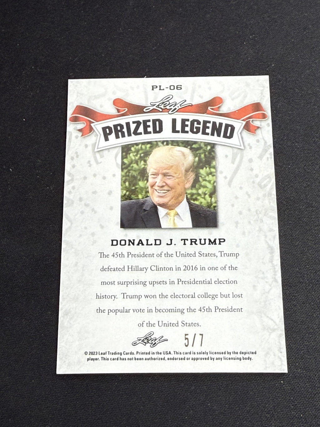 Donald J. Trump 2023 Leaf Metal Prized Legend Black /7 RC USA President
