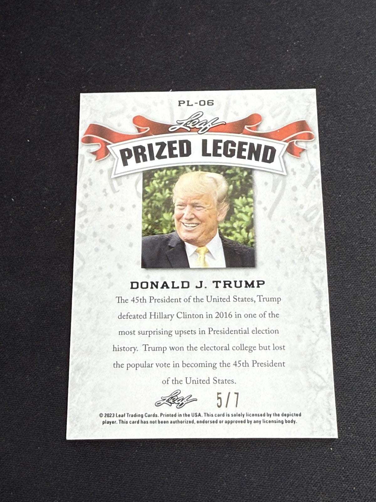Donald J. Trump 2023 Leaf Metal Prized Legend Black /7 RC USA President