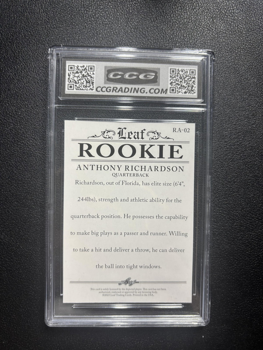 Anthony Richardson 2023 Leaf Rookie Achievements CCG 10 RC