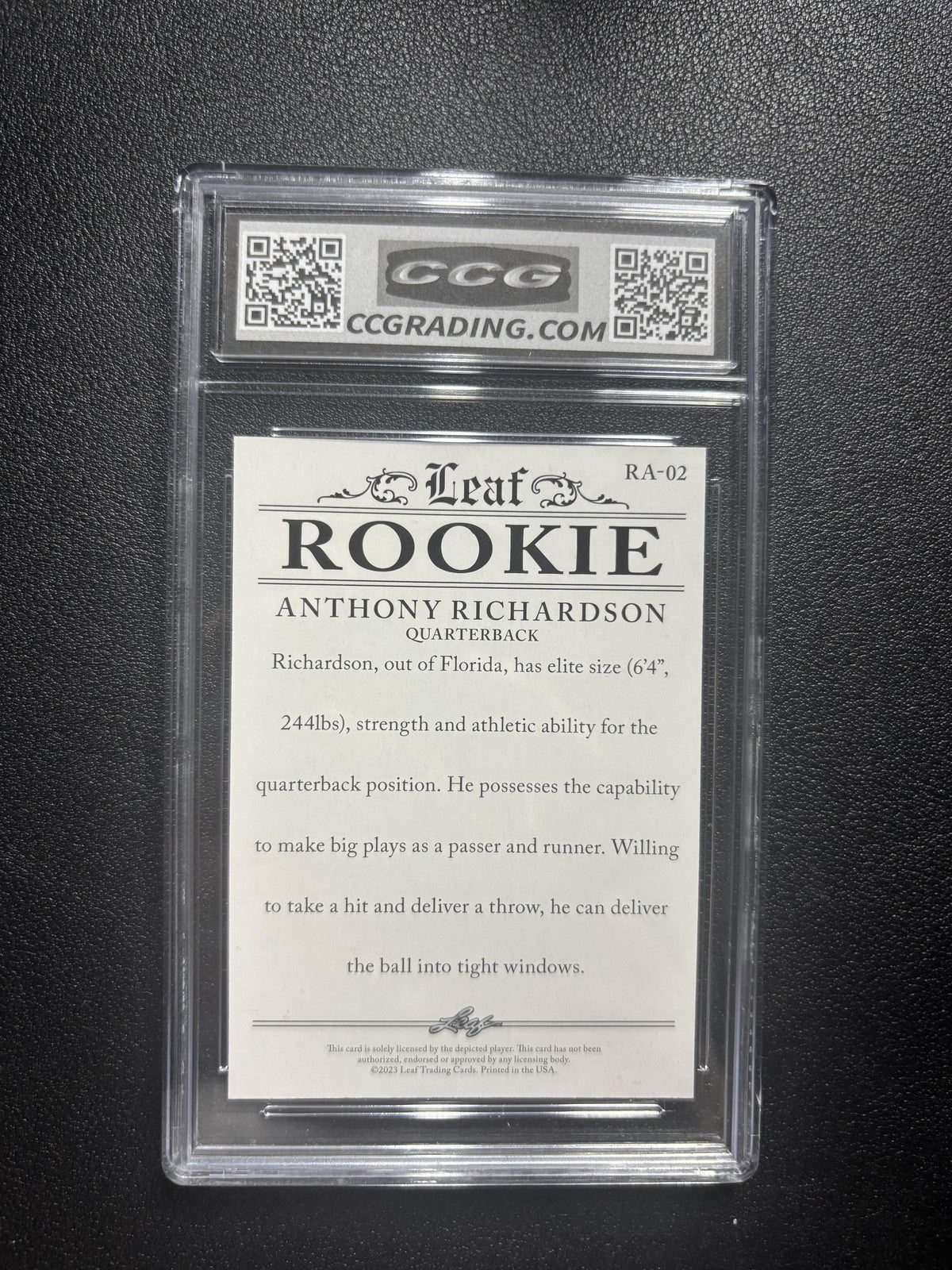 Anthony Richardson 2023 Leaf Rookie Achievements CCG 10 RC