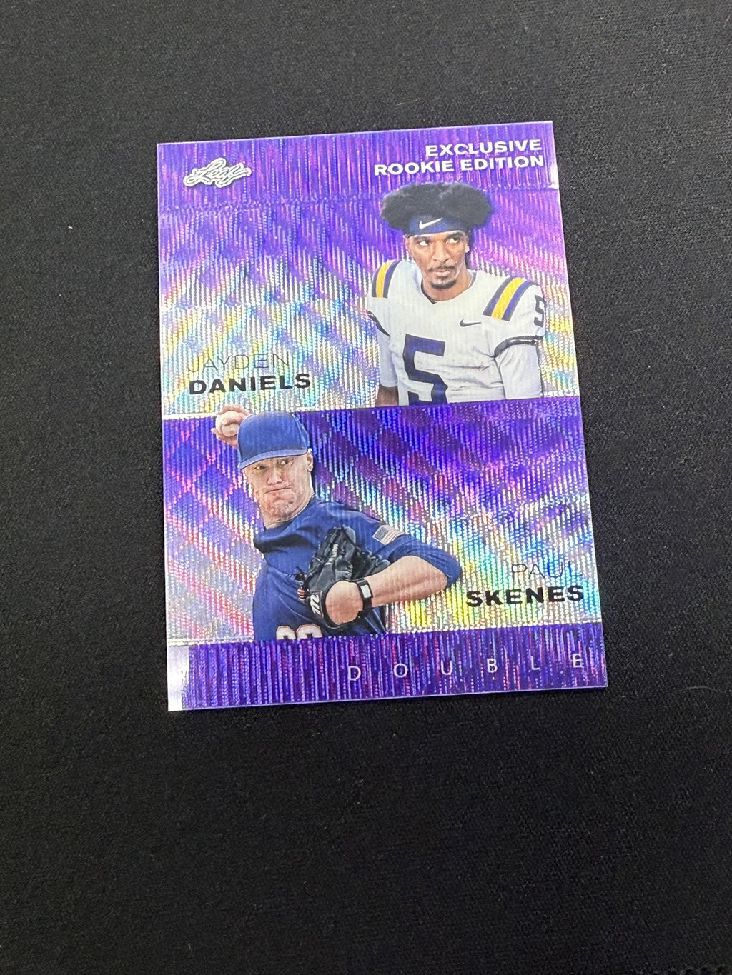 Jayden Daniels / Paul Skenes 2024 Leaf Dual Metal Purple /15 RC LSU