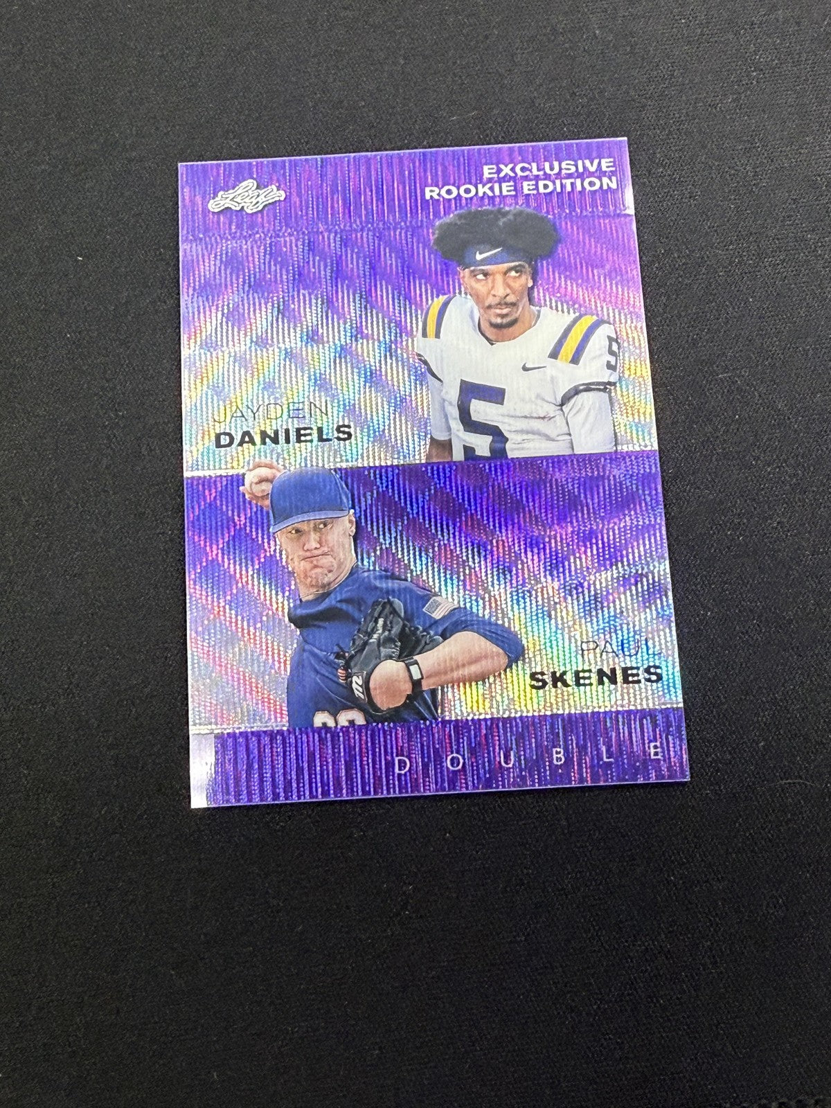 Jayden Daniels / Paul Skenes 2024 Leaf Dual Metal Purple /15 RC LSU