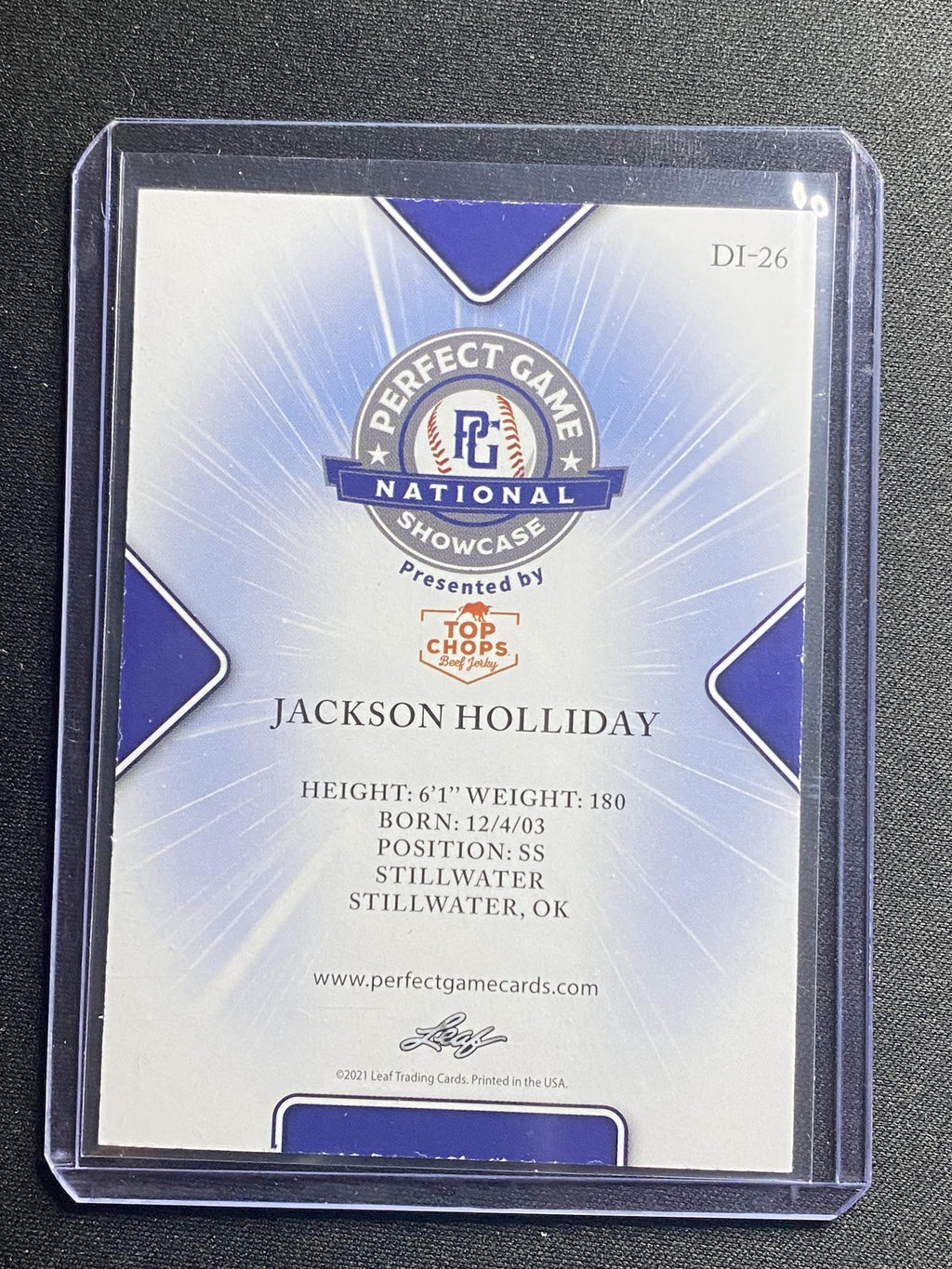 Jackson Holliday 2021 Leaf Perfect Game DI26 /25 RC