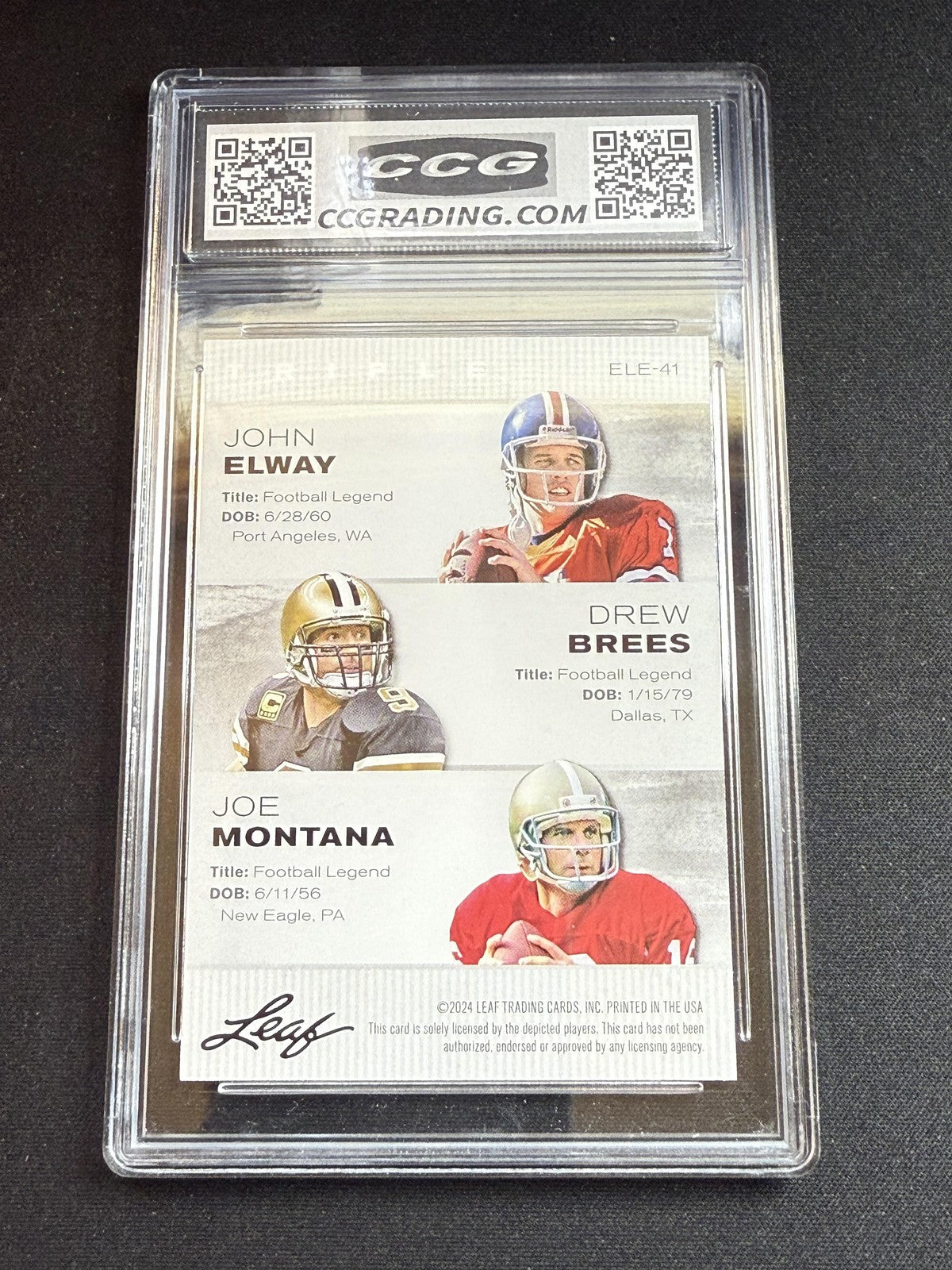 Elway / Brees / Montana 2024 Leaf Triple Legends CCG 10 RC