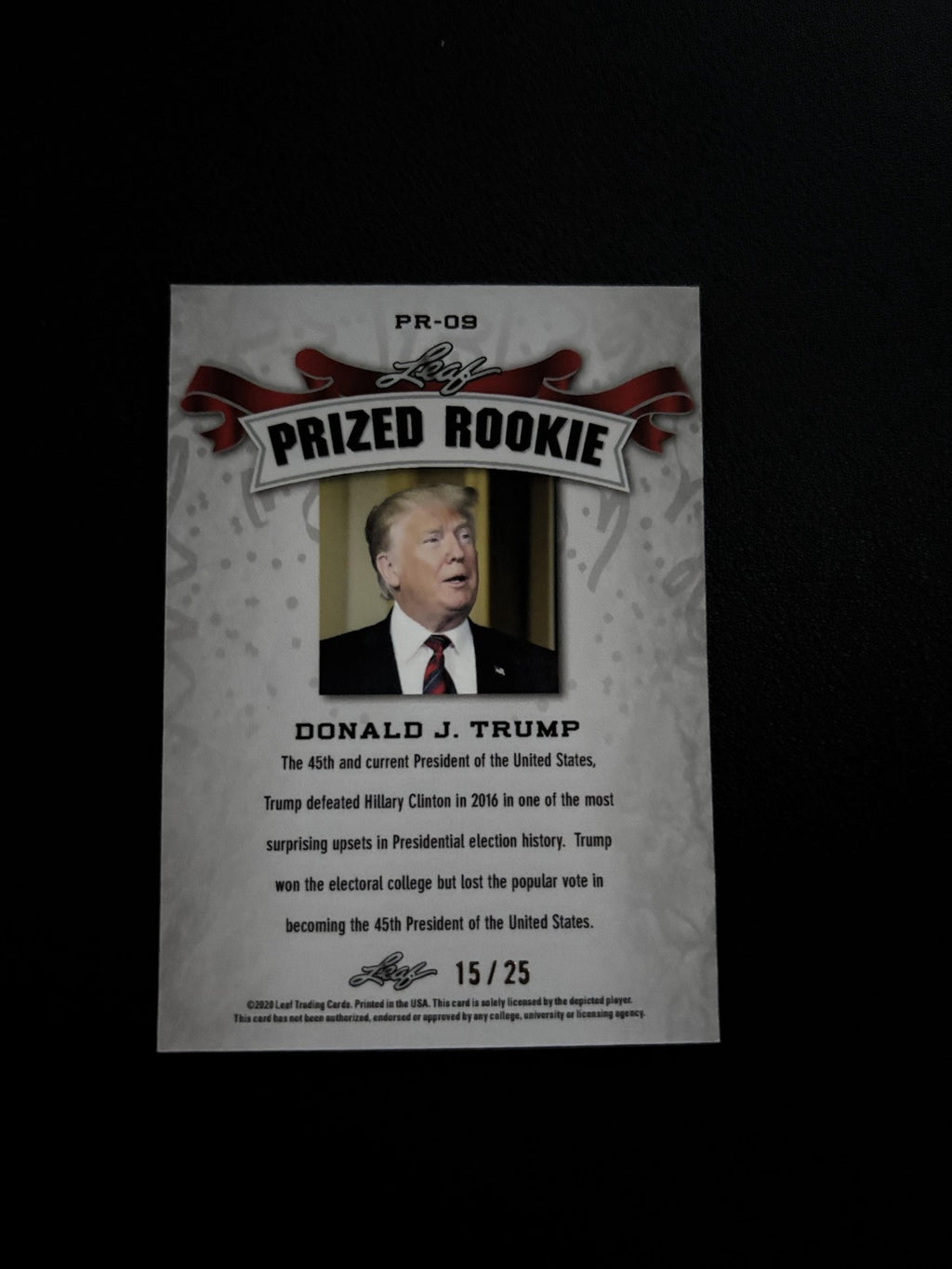 Donald J. Trump 2020 Leaf Prized Rookie PR09 Metal /25 RC