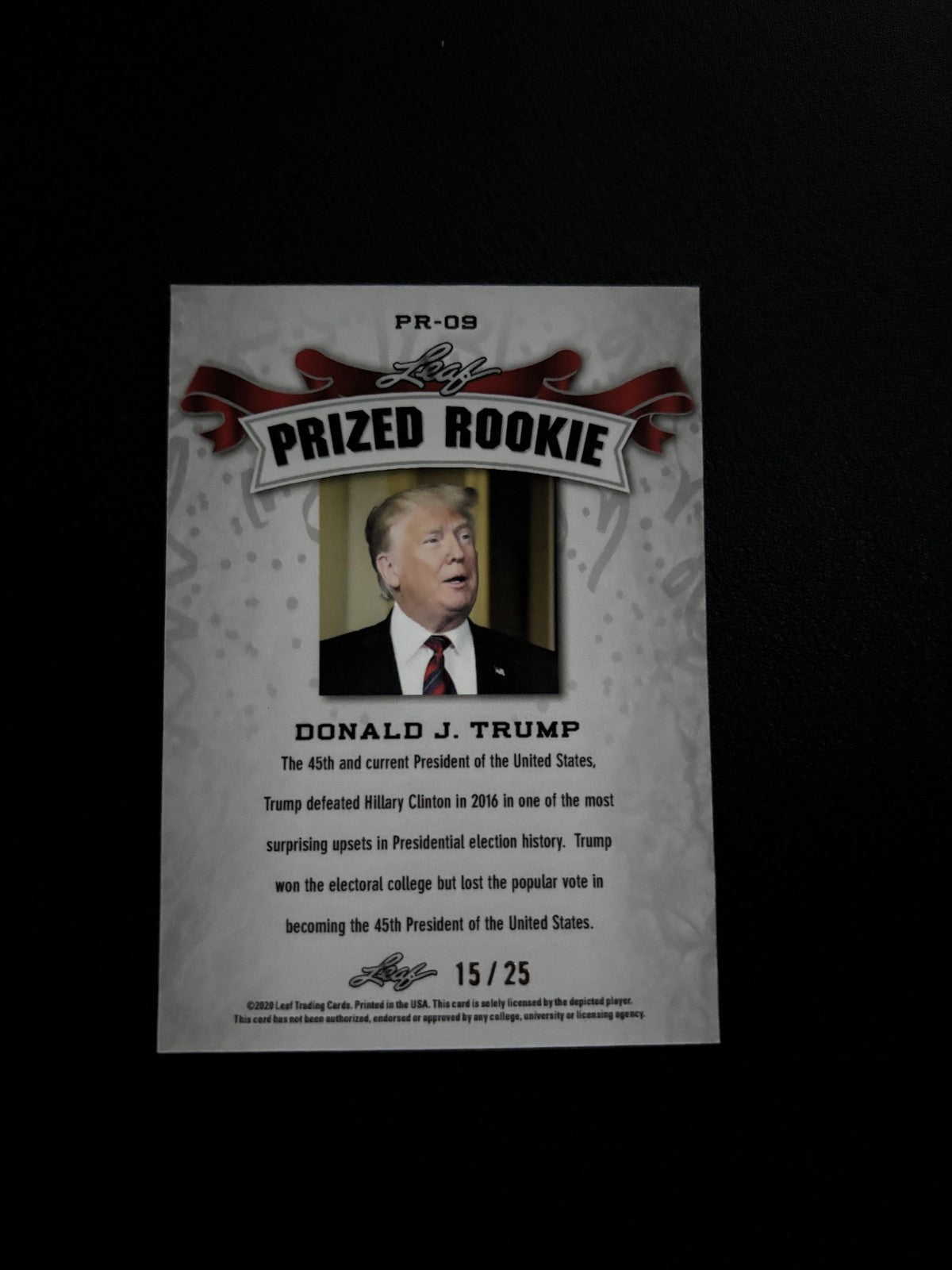 Donald J. Trump 2020 Leaf Prized Rookie PR09 Metal /25 RC